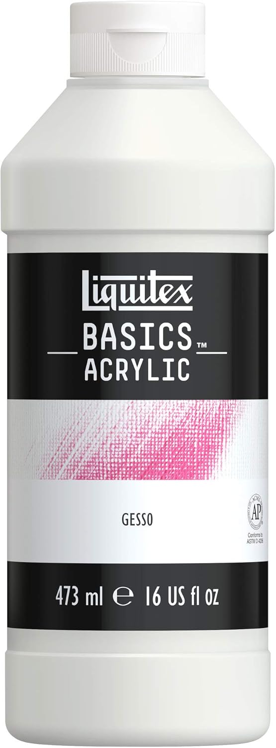 Liquitex BASICS Acrylic Paint, 250ml (8.5-oz) Tube, Titanium White + Liquitex BASICS Gesso Surface Prep Medium, 473ml (16-oz) Bottle, White