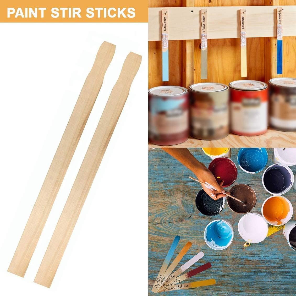 Wooden Paint Stir Sticks - 14 Inch REWISS Paint Sticks Wood Stirrers Paddles Resin or Wooden Craft Sticks, Garden and Library Markers(Pack of 50)