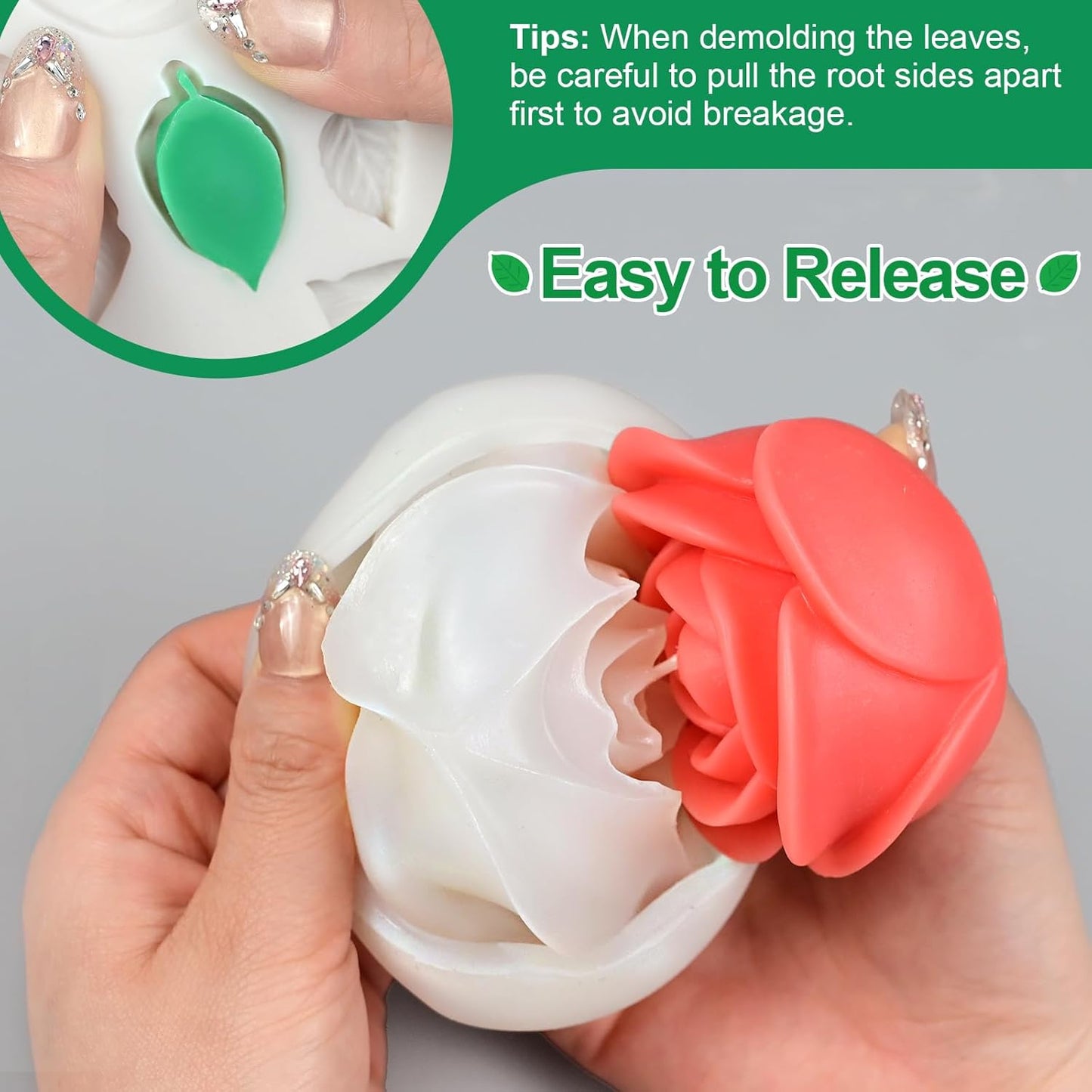 Rose Candle Molds, 4 Pcs Set of Large + Medium + Small 3D Rose Flower Silicone Molds with Leaf Mold for Candle Making, Epoxy Resin Casting, Wax Soap Clay Plaster Home Décor Handmade Gift