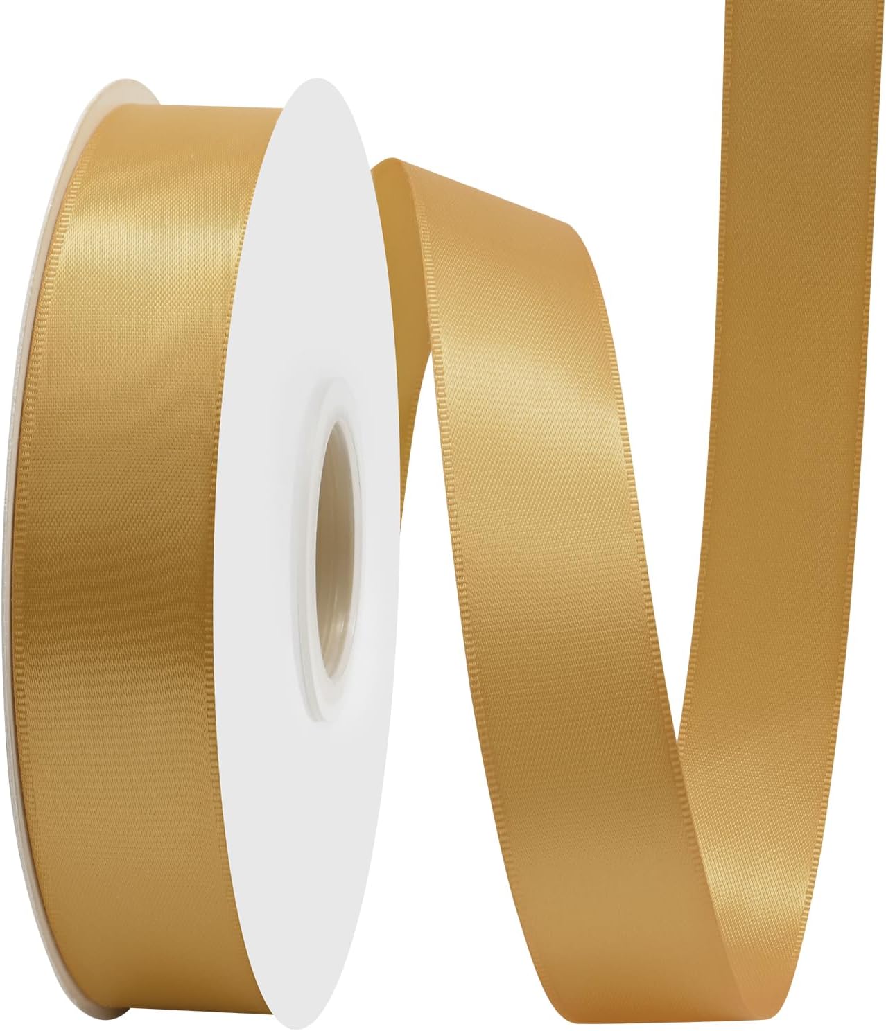 Old Gold Satin Ribbon 1" X 50 Yards Solid Color Double Faced Ribbons Perfect for Crafts Wedding Decor Bow Making Arts Sewing and More