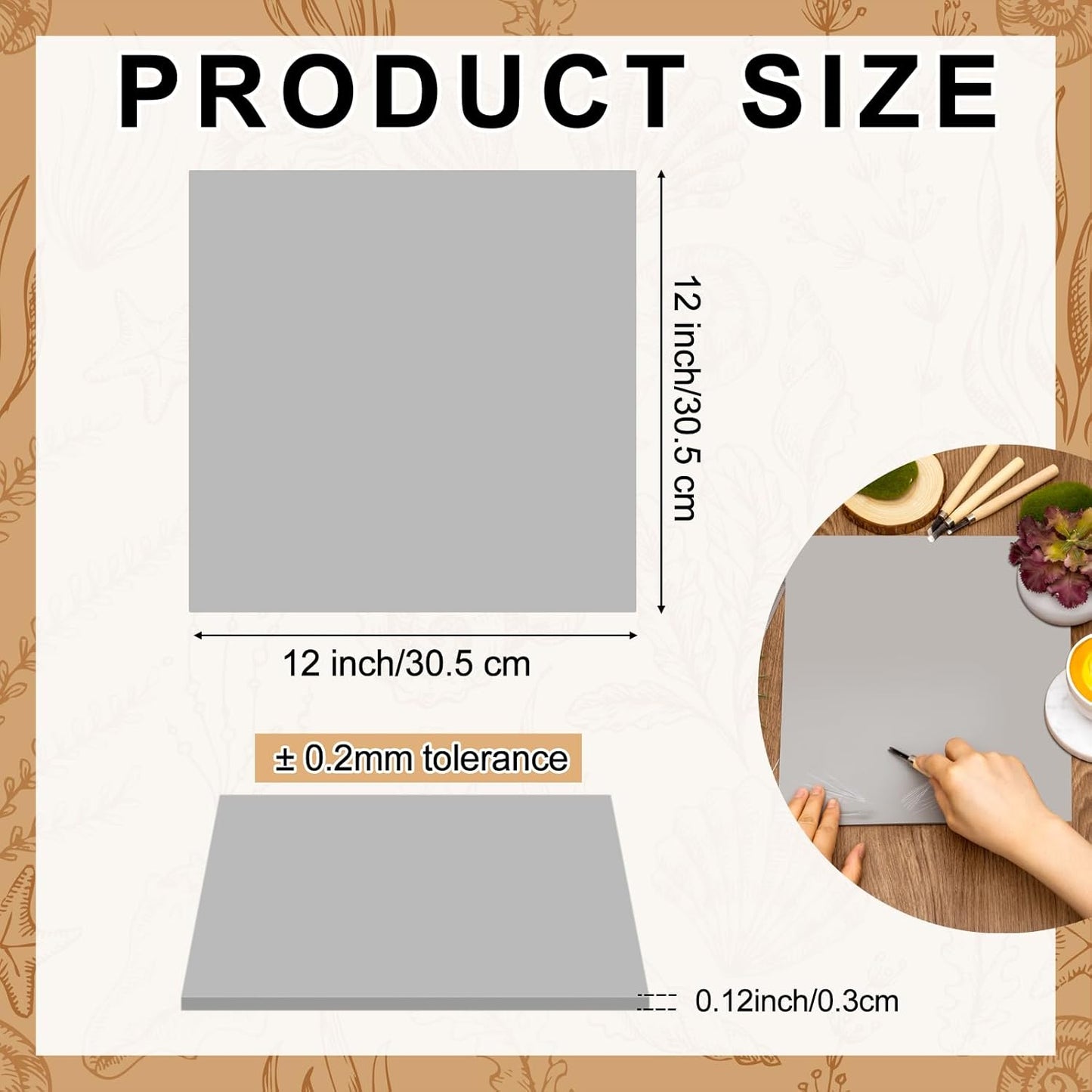 Yeaqee 8 Pcs 12 x 12 Inch Linoleum Block Rubber Carving Block Soft Linocut Blocks Large Linoleum Sheet Unmounted Lino Plates for Engraving Art Project Printmaking Artist Studio Supplies, Gray