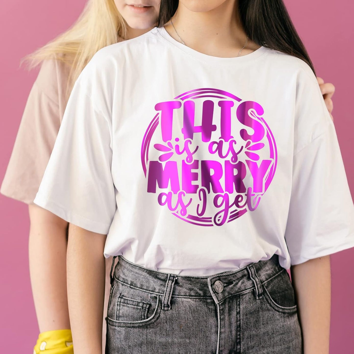 VINYL FROG Metallic Foil HTV Vinyl Roll 12" x5ft Fushcia Chrome Heat Transfer Vinyl Iron on Vinyl Easy to Cut & Weed DIY Heat Press Design for T-Shirts