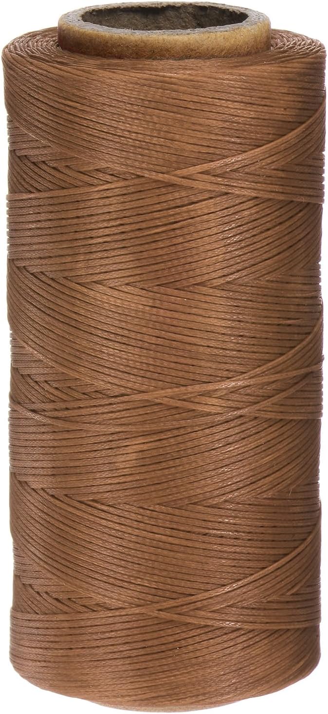 uxcell Leather Sewing Waxed Thread, 284 Yards / 260m 0.8mm 150D Flat Polyester All-Purpose Threads for Leather Crafts, Bookbinding, Light Brown