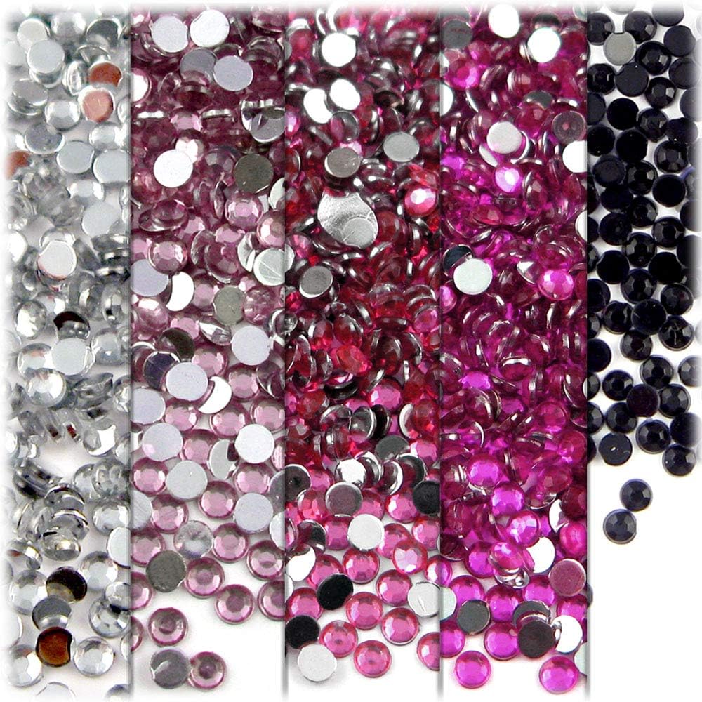 The Crafts Outlet 5-PK Set (7,200-Piece), Round 3mm Rhinestones, Flatback, Red Tones