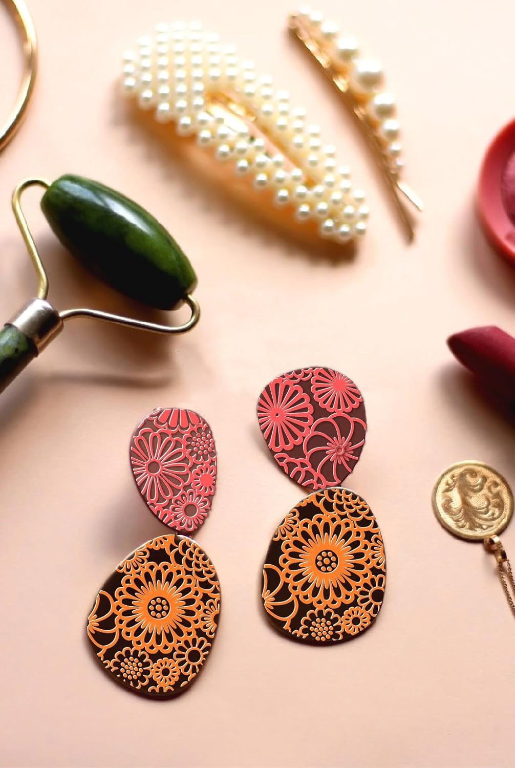 Arbuya Polymer Clay Blossom Flowers Texture Sheets for Earrings Jewelry Making, Clay Dahlia Floral Texture Mats for Polymer Clay Projects Floral Stamps for Clay Earrings Tools