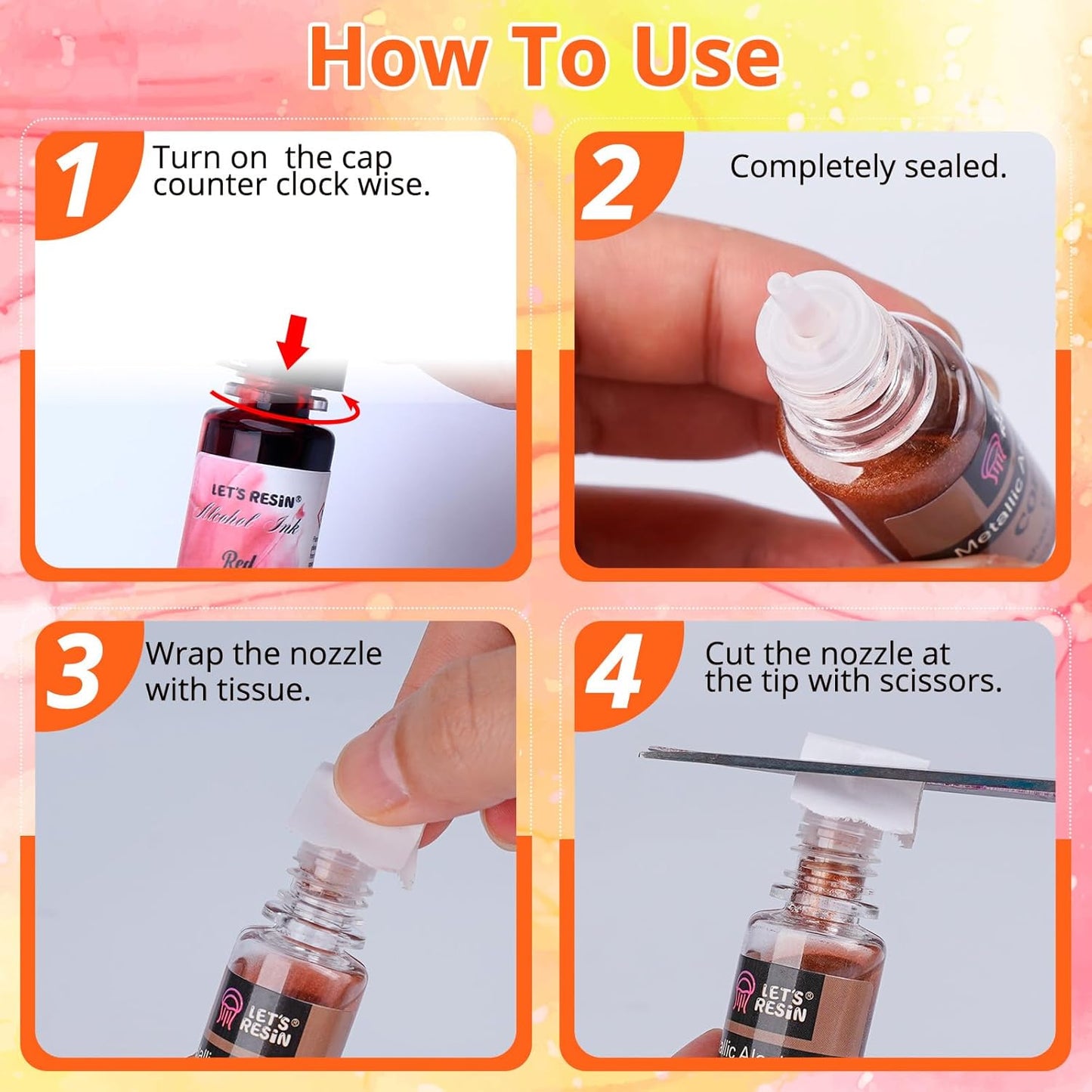 LET'S RESIN 64pcs Concentrated Alcohol Ink Set, 9 Pastel and 9 Metallic Vibrant Colors Alcohol-Based Resin Ink for Epoxy Resin, Alcohol Paint Dye for Resin Art, Tumblers, 3D Bloom (Each 0.35oz)