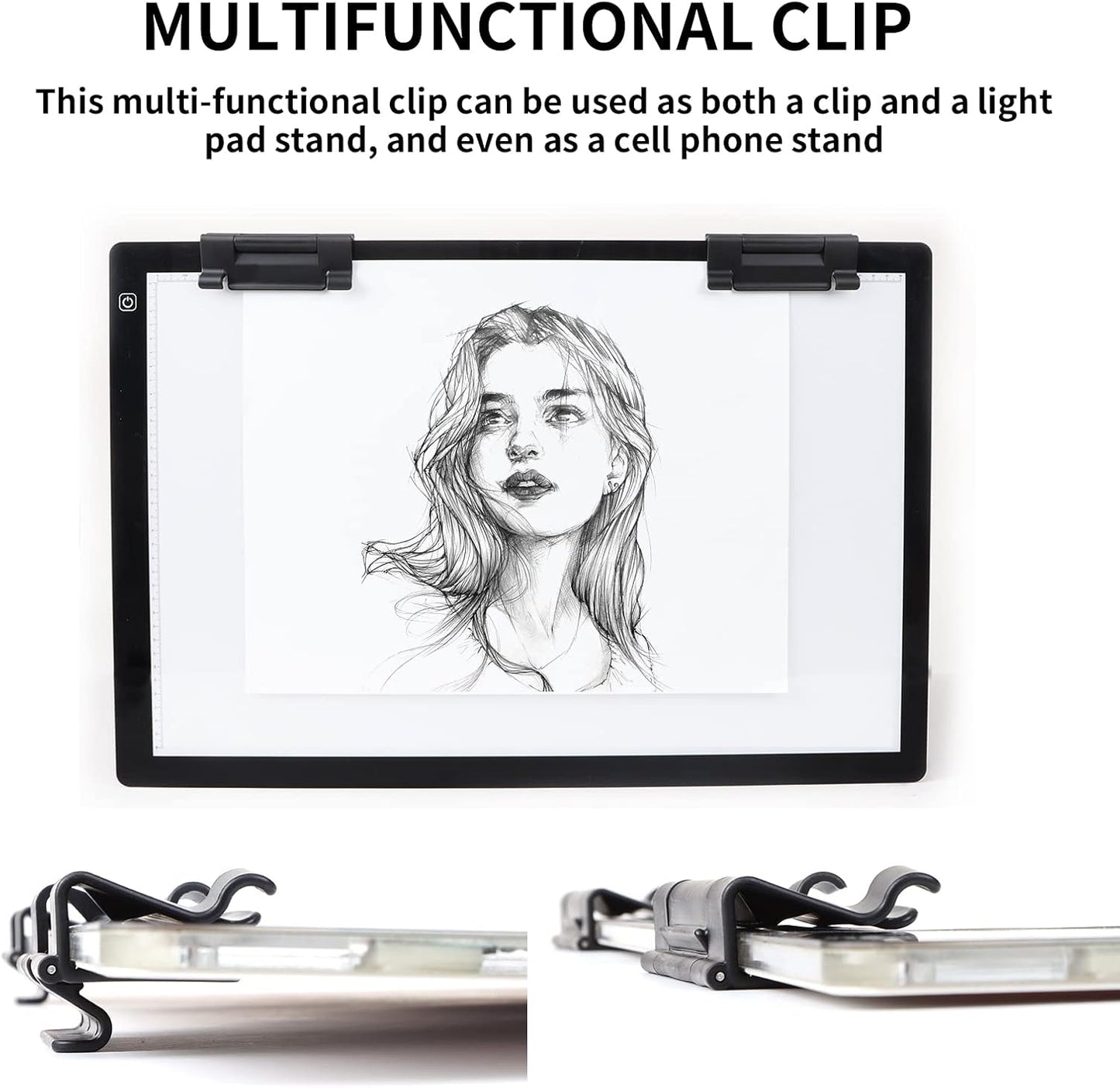 A2 Light Pad Super Thin 7mm Portable Stepless Dimmable Brightness Large Light Box Copy Board for Diamond Painting Weeding Vinyl with 2 Multi-Functional Clips 12V 2A Adapter (23.7''x15.8'')