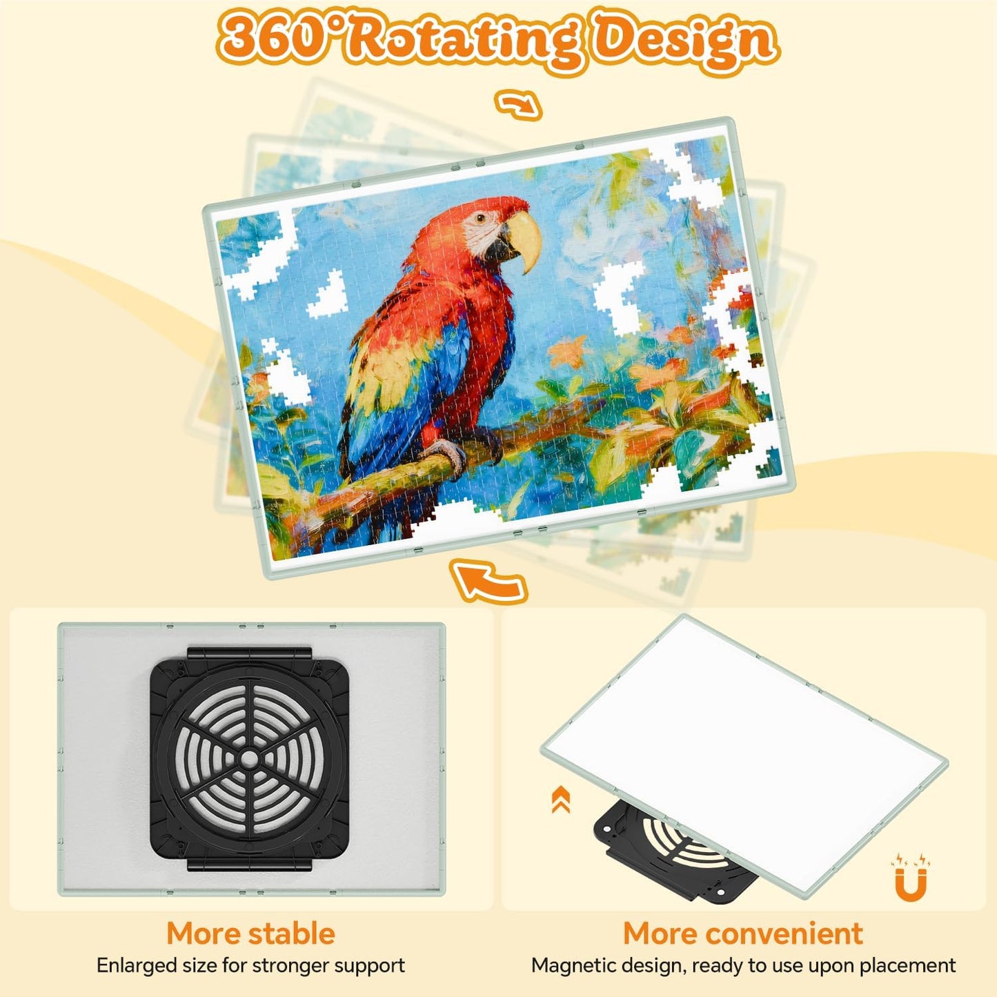 2000 Pieces Rotating Plastic Puzzle Board 3-in-1 Double-Sided/Tilting/Rotating, Portable Table 45.91"x32.48" Spinning Jigsaw Puzzle Table with Cover Lazy Susan Gift for Seniors Adults and Kids