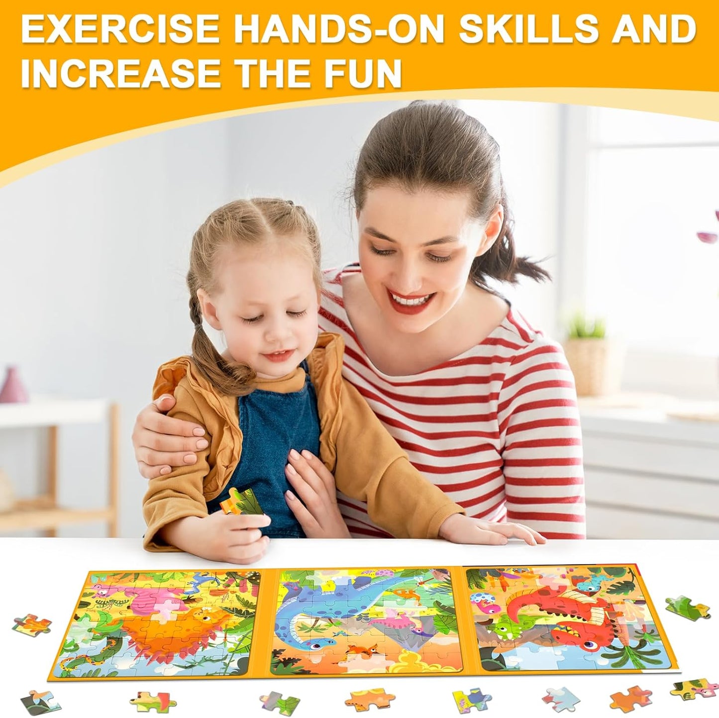 Magnetic Puzzles for Kids Ages 3-5, 3 in 1 Dinosaurs Magnetic Jigsaw Puzzle Book, Travel Puzzles Toys for Toddlers 3-8 Year (Dinosaur World)