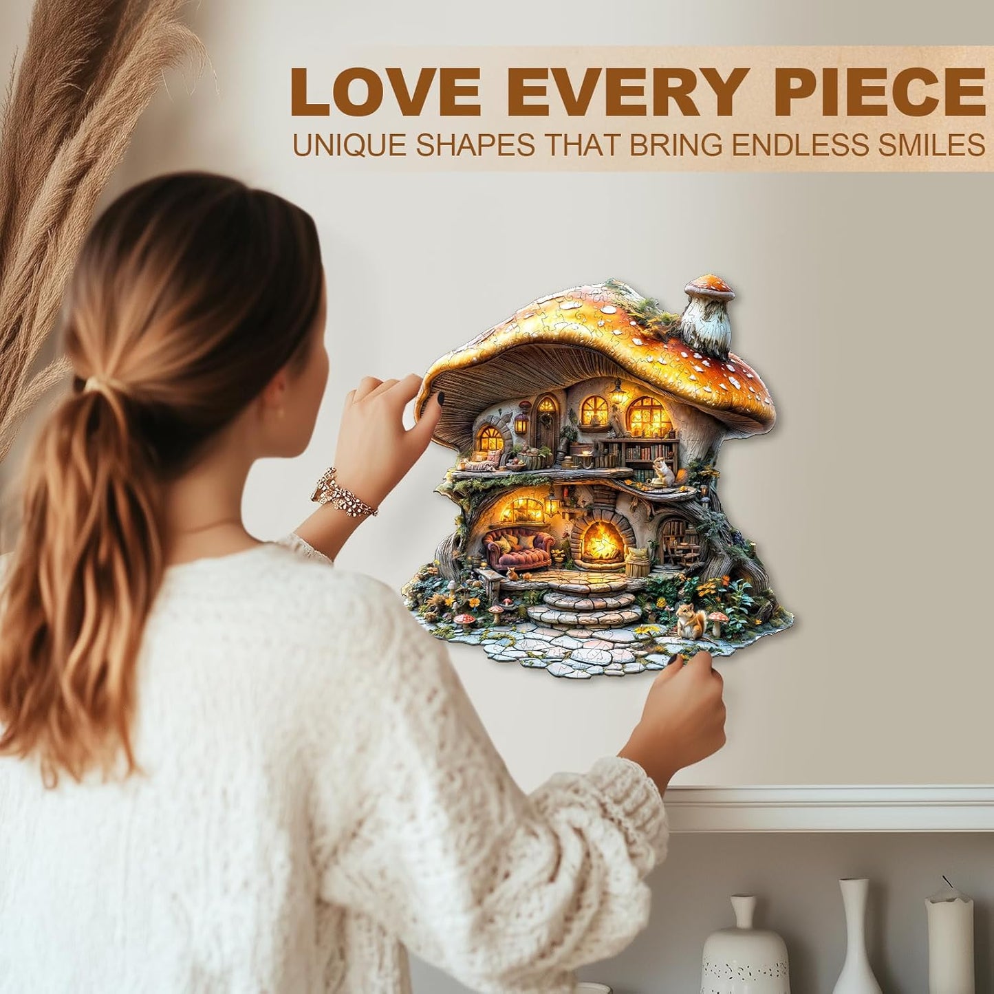 Wooden Puzzles for Adults, Mushroom House Puzzles, Wood Adult Puzzle, Birthday Gifts for Puzzle Lover (L-13.1 * 13.4 in 290pcs)