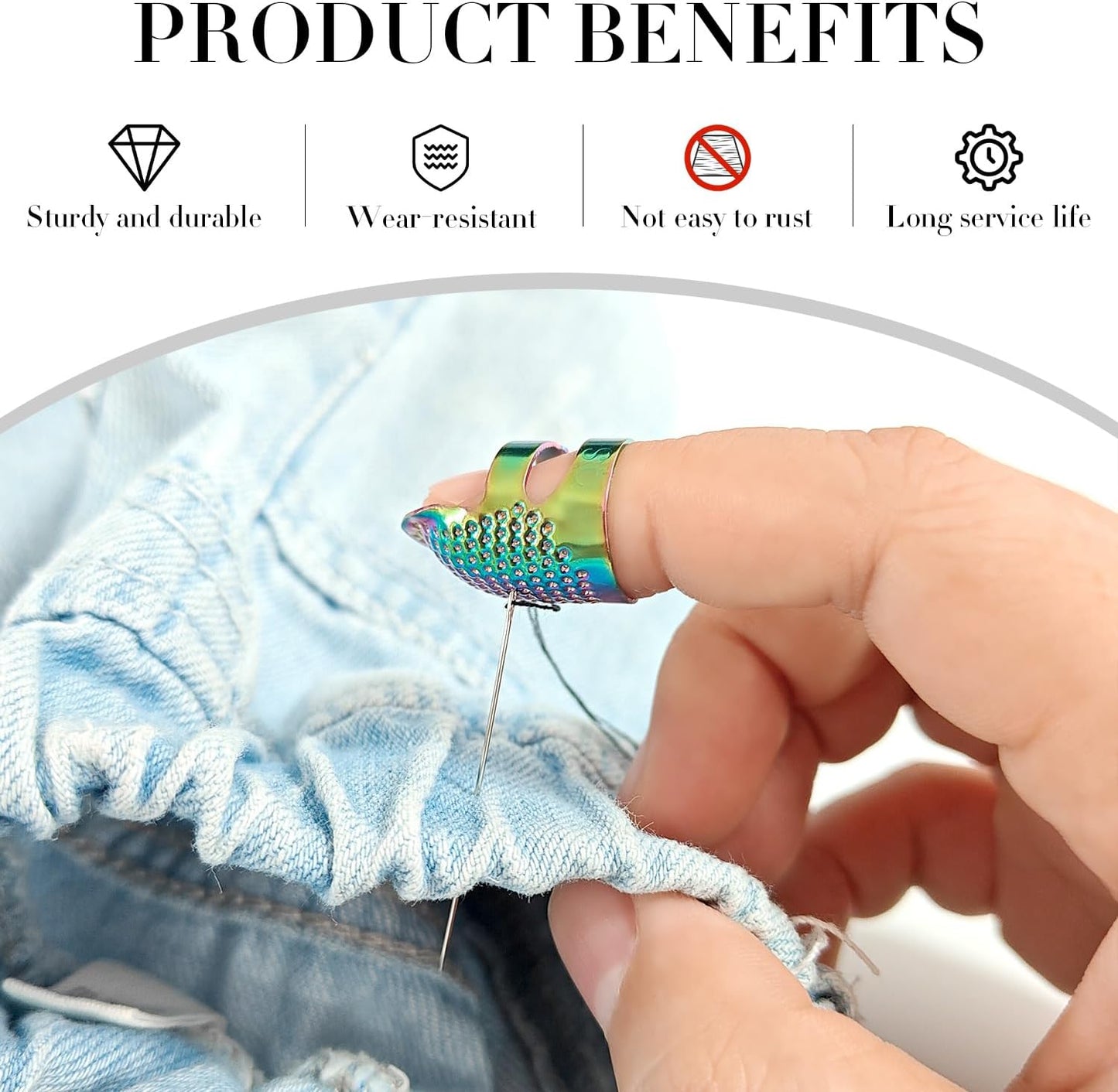 FR 4 Pack (2 Sizes, S/M) Sewing Thimble Finger Protector, Adjustable Finger Metal Shield Protector Pin Needles Sewing Quilting Craft Accessories DIY Sewing Tools Needlework Dazzle