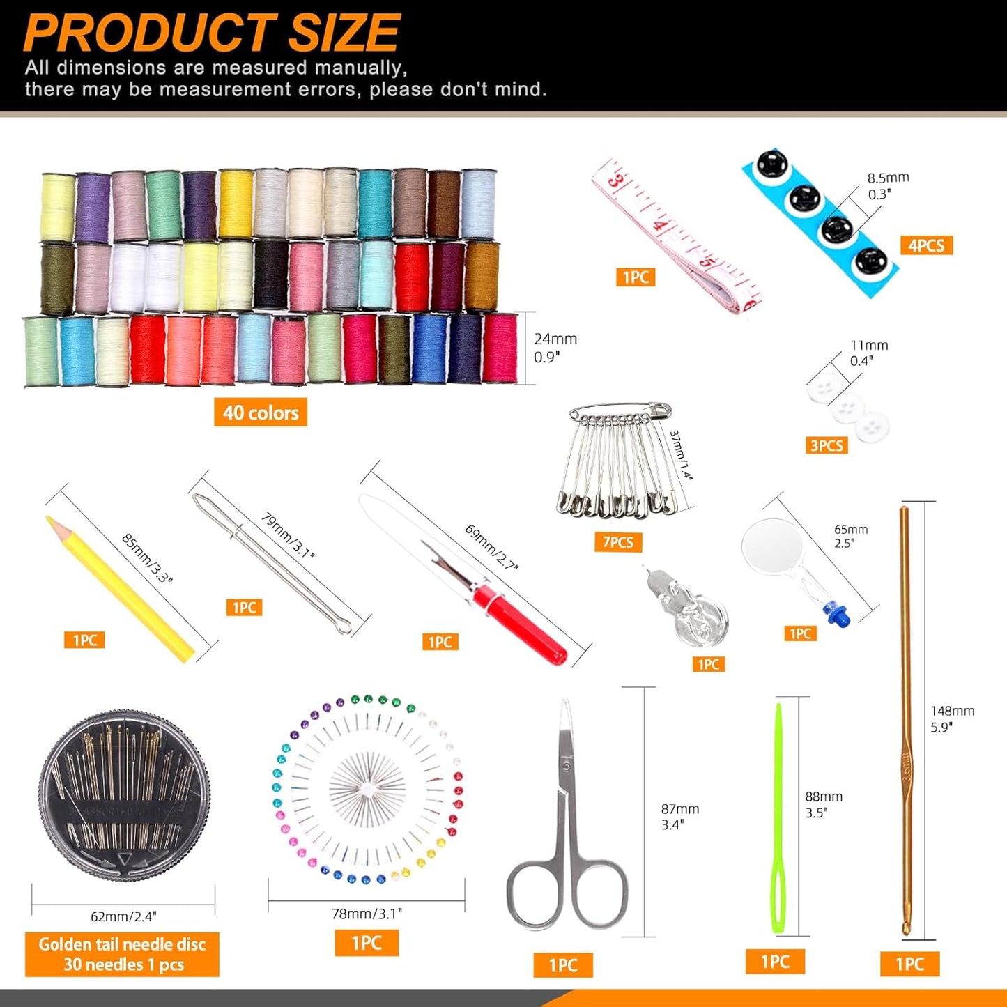 Rustark 134Pcs Sewing Kit with Portable Bag, Premium Sewing Supplies Kit Includes 40 Colors Sewing Threads and Accessories Kit for Home Traveler Emergency Sewing Repair