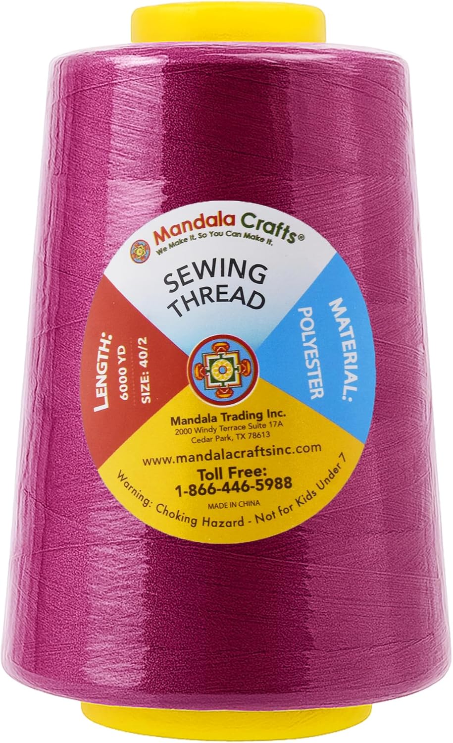 Mandala Crafts 4 Pack of Serger Threads Cones Spools - 40S/2 24000 Yards Polyester Magenta Threads for Sergers Machine and Overlock Quilting Sewing Machine