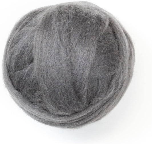 Colored Natural Wool roving, 8 OZ. Best Wool for Needle Felting, Wet Felting, handcrafts and Spinning. (Graphite)