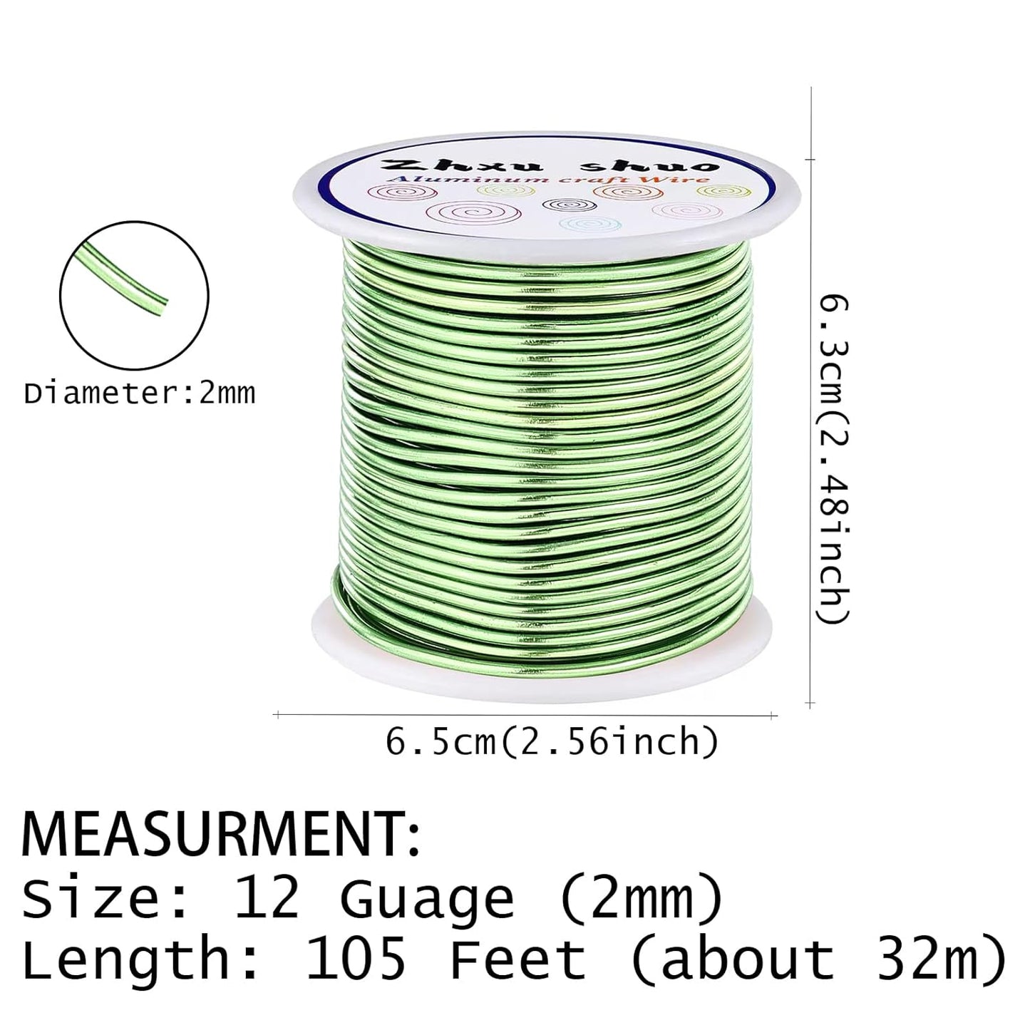 12 Gauge(2mm) Aluminum Wire 35 Yards Anodized Metal Wire for Bonsai Armature Crafting Sculpting Jewelry Craft Making Beading Floral (Light Green, 12 Gauge)