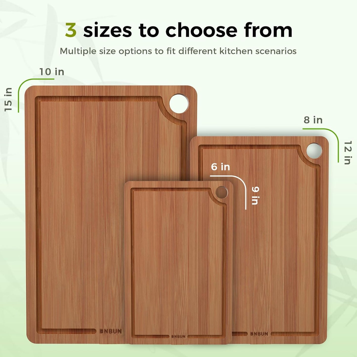 Bamboo Cutting Board for Kitchen, Wooden Cutting Board 3-Piece Set with Non-Slip Mat Deep Juice Groove and Built-In Handles, Wood Cutting Board for Meat Vegetables Fruit Ideal Gift for the Home
