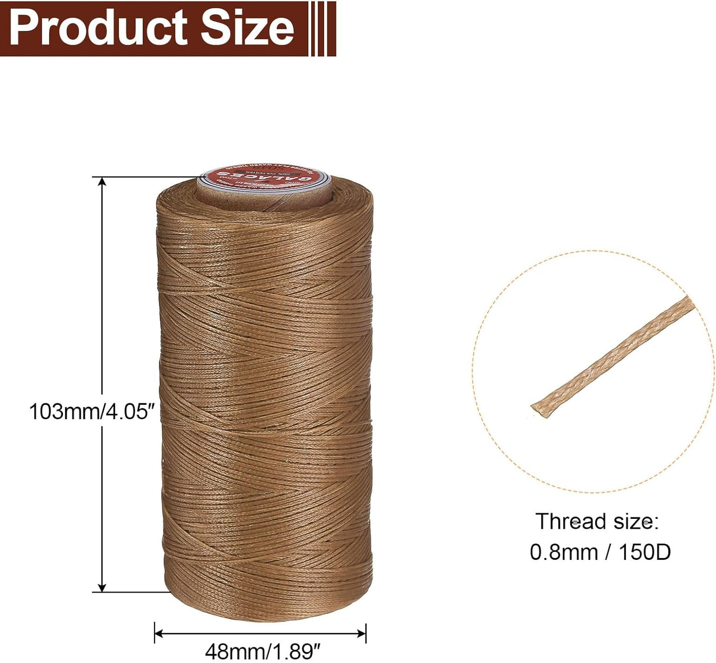 uxcell Flat Leather Sewing Waxed Thread, 270m / 295 Yards Polyester Wax String, 150D Wax Stitching Cord for Leather Crafts, Bookbinding, Bracelets Braided, Khaki Brown