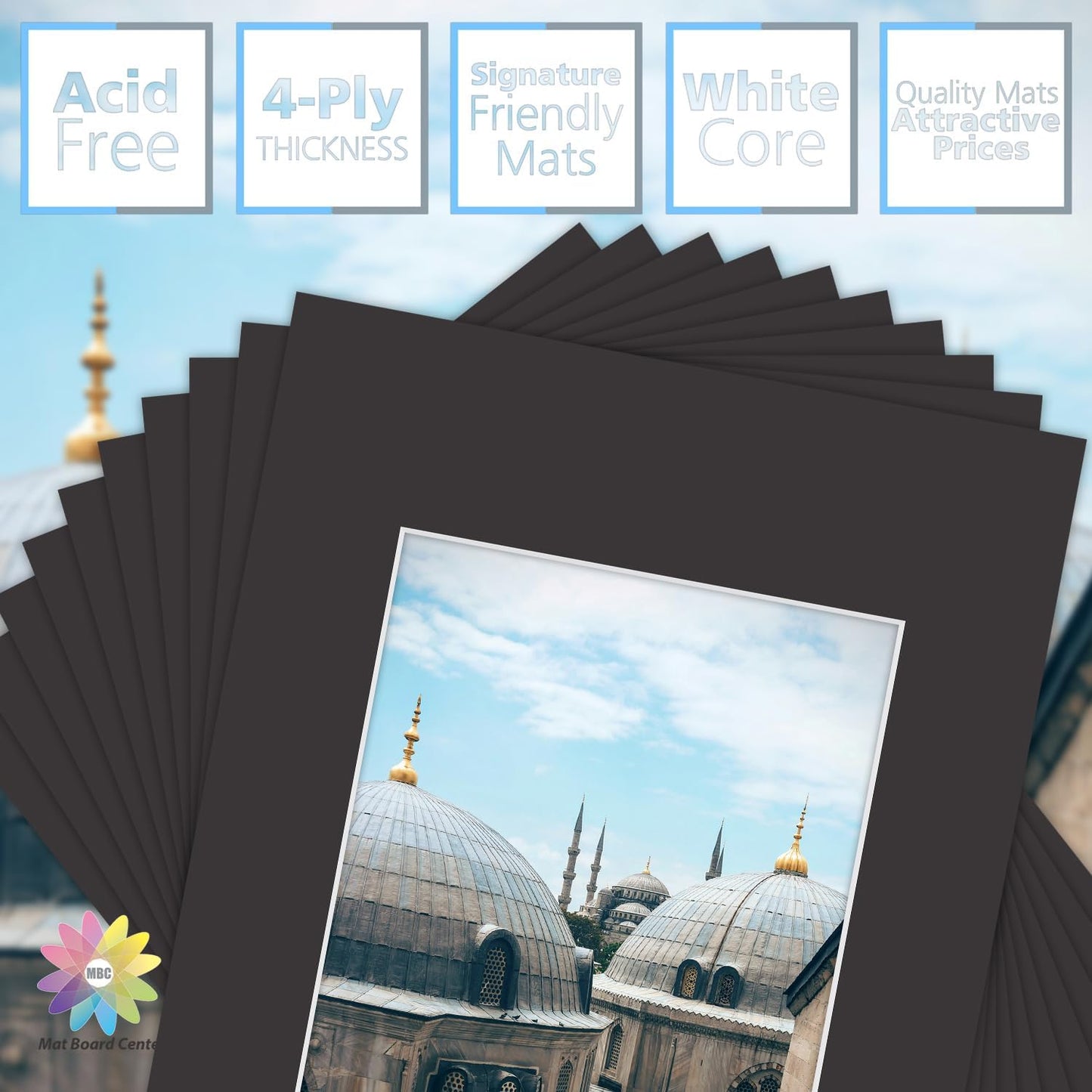 MBC MAT BOARD CENTER, 10 Pack 12x16 for 8x10 Black Picture Mats Frame Mattes, Bevel Cut, Acid Free, 4-ply Thickness