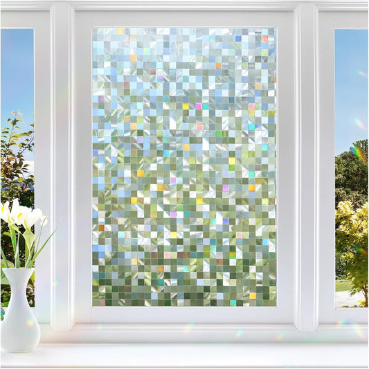 rabbitgoo Stained Glass Window Privacy Film Mosaic Pattern, Frosted Glass Window Film Rainbow Decorative Sticker, Static Cling UV Blocking Suncatcher for Home, 35.4 x 78.7 Inches