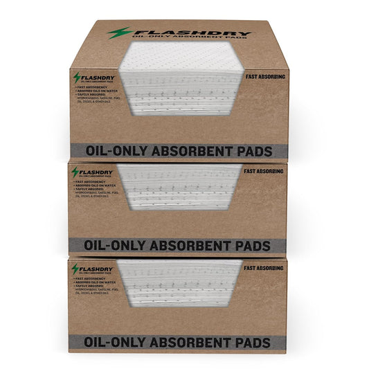 FlashDry Oil Absorbent Pads – High Absorbency of Oil-Based Liquids, Water-Repellent, Tear-Resistant, Premium Mats, Ideal for Garage, Driveway, Automotive, Marine Use, 17.5” x 13.5”, 300 Pads in Total