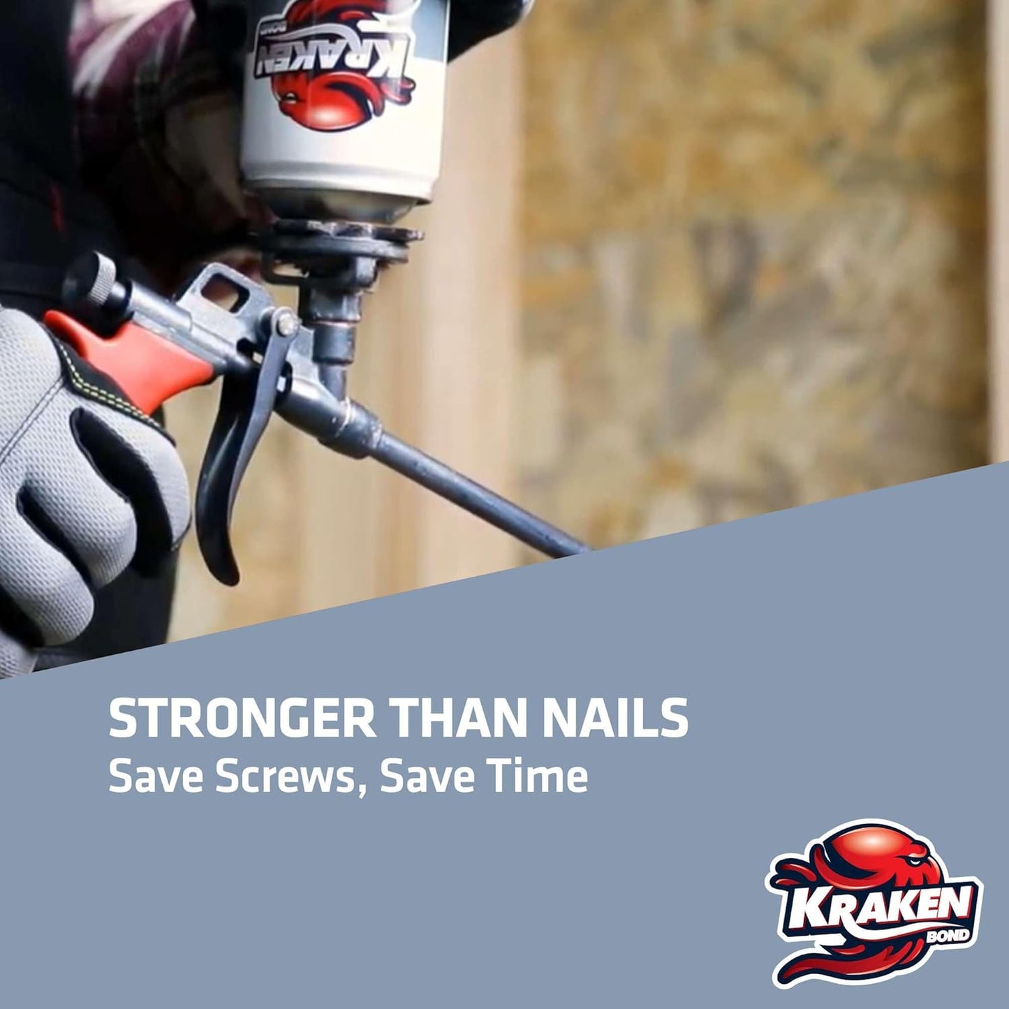 KRAKEN BOND Drywall & Panel Adhesive Foam - (2x24oz) Heavy-Duty, Fast-Curing Construction Adhesive for Concrete, Wood, and Heat Insulation Applications - Gun&Gun Cleaner Set