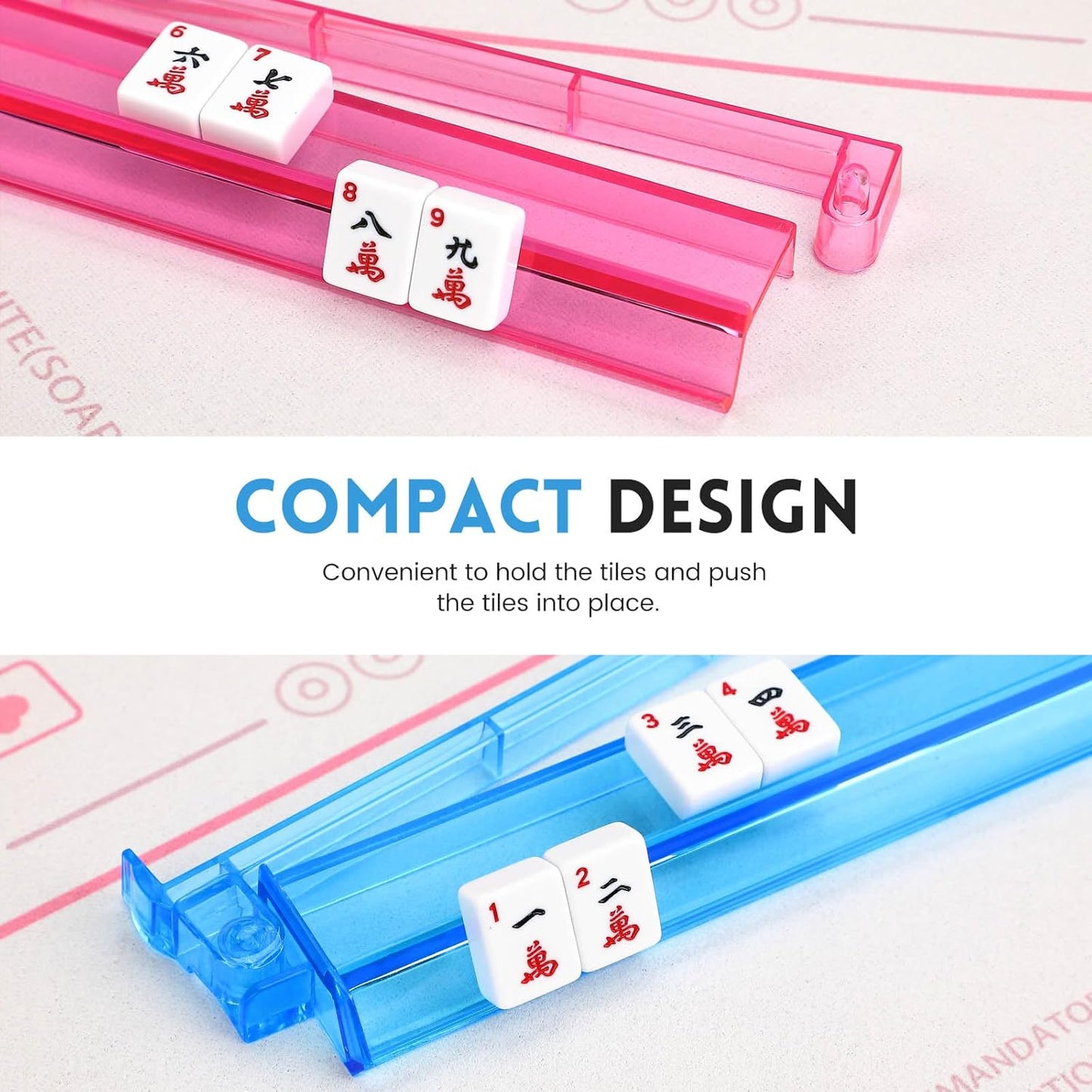 Clear Mahjong Racks with Pushers,4 Colors Acrylic American Majiang Tile Racks,Imports Modern Mahjong Racks with Built-in Pushers- Set of 4