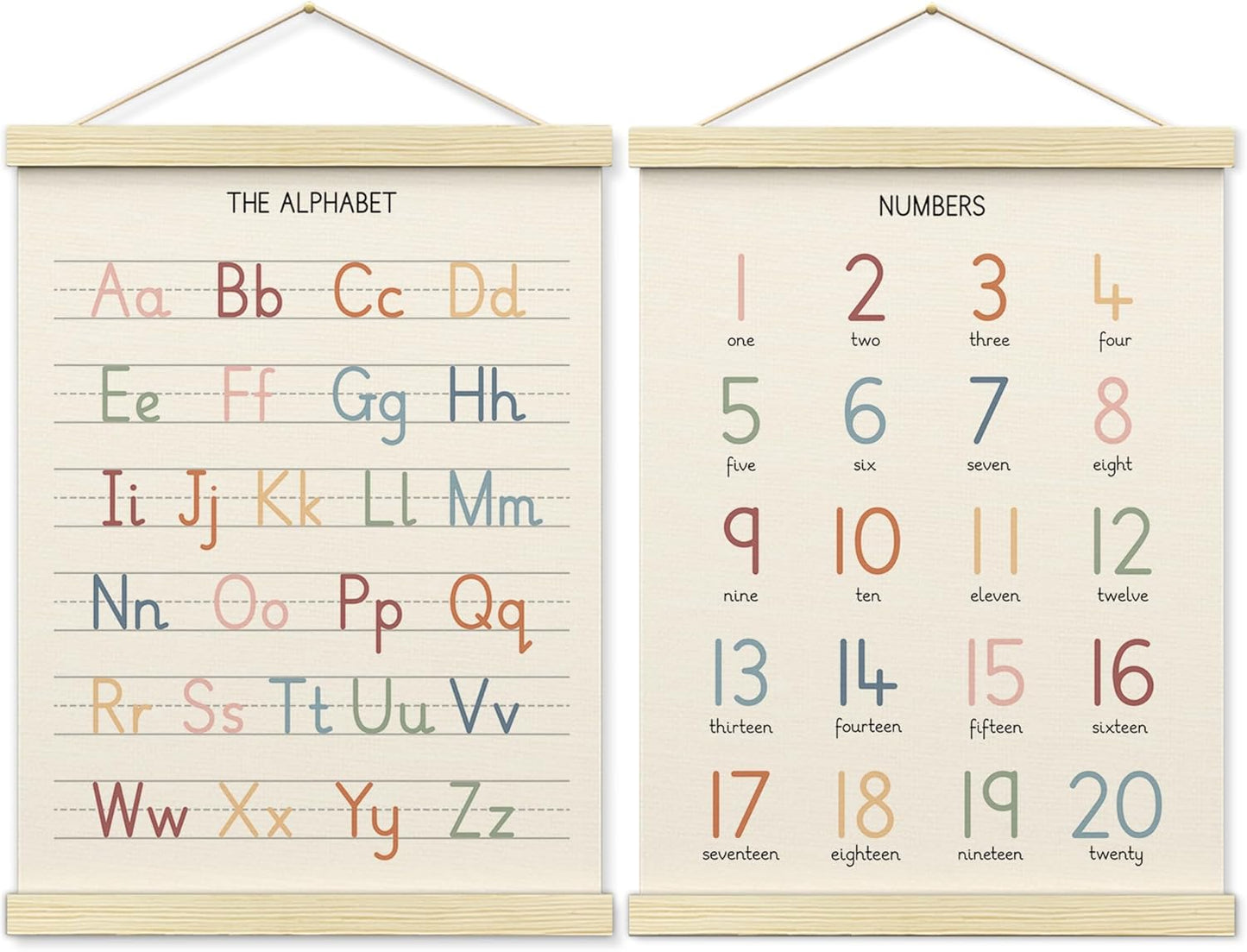 BONETAT Numbers alphabet poster for Nursery Toddlers, Play Room Wall Decor, ABC Wall Chart, Wall Hanging Decor for Toddler Playroom Decor Kids Wall Decor, Wooden Frame Alphabet Banner-A12
