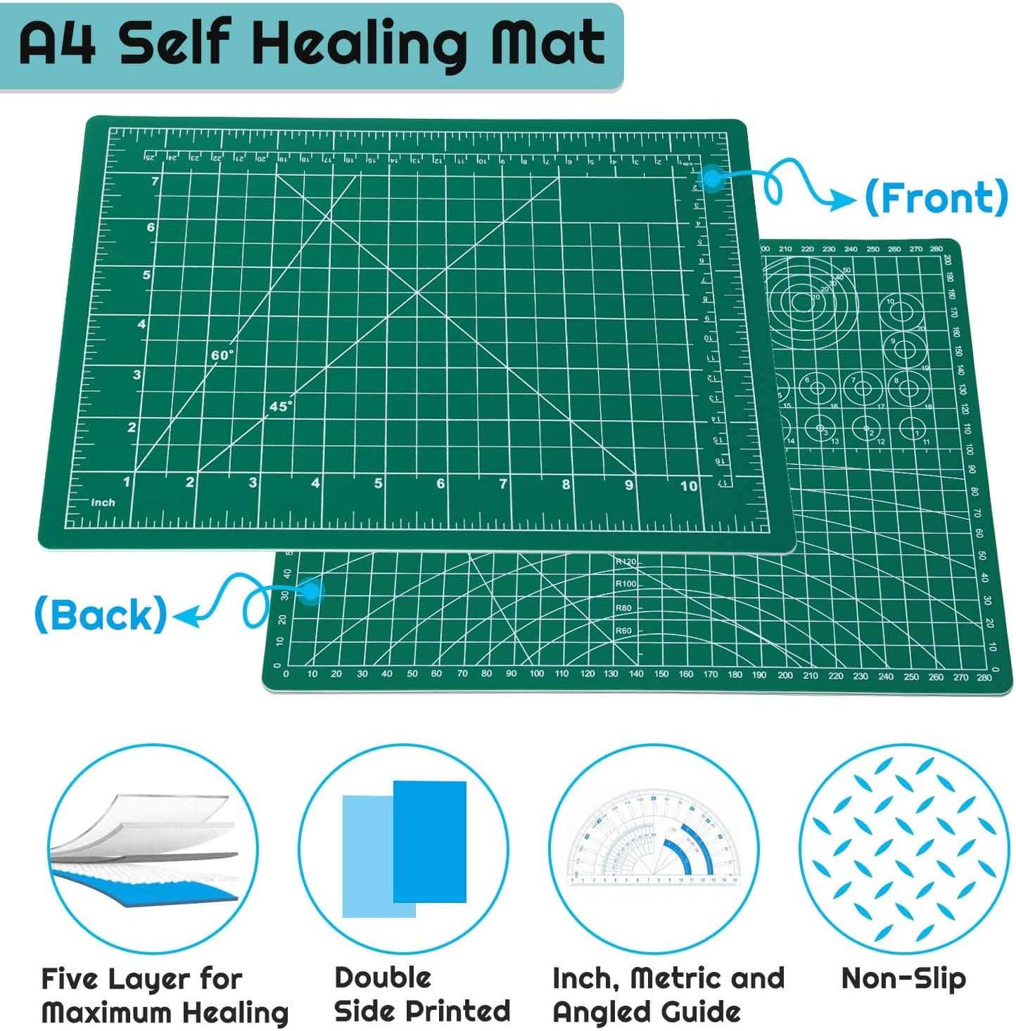 anezus Self Healing Sewing Mat, Rotary Cutting Mat Double Sided 5-Ply Craft Cutting Board for Sewing Crafts Hobby Fabric Precision Scrapbooking Project 9inch x 12inch(A4)