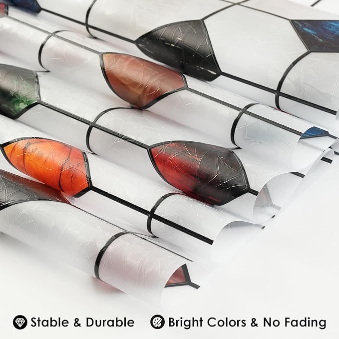 DKTIE Colorful Gem Lattice Pattern Decorative Window Privacy Film Rainbow Stained Glass Window Film Classroom Decor Renter Friendly Decor (S533, 17.7in X 118.1in)