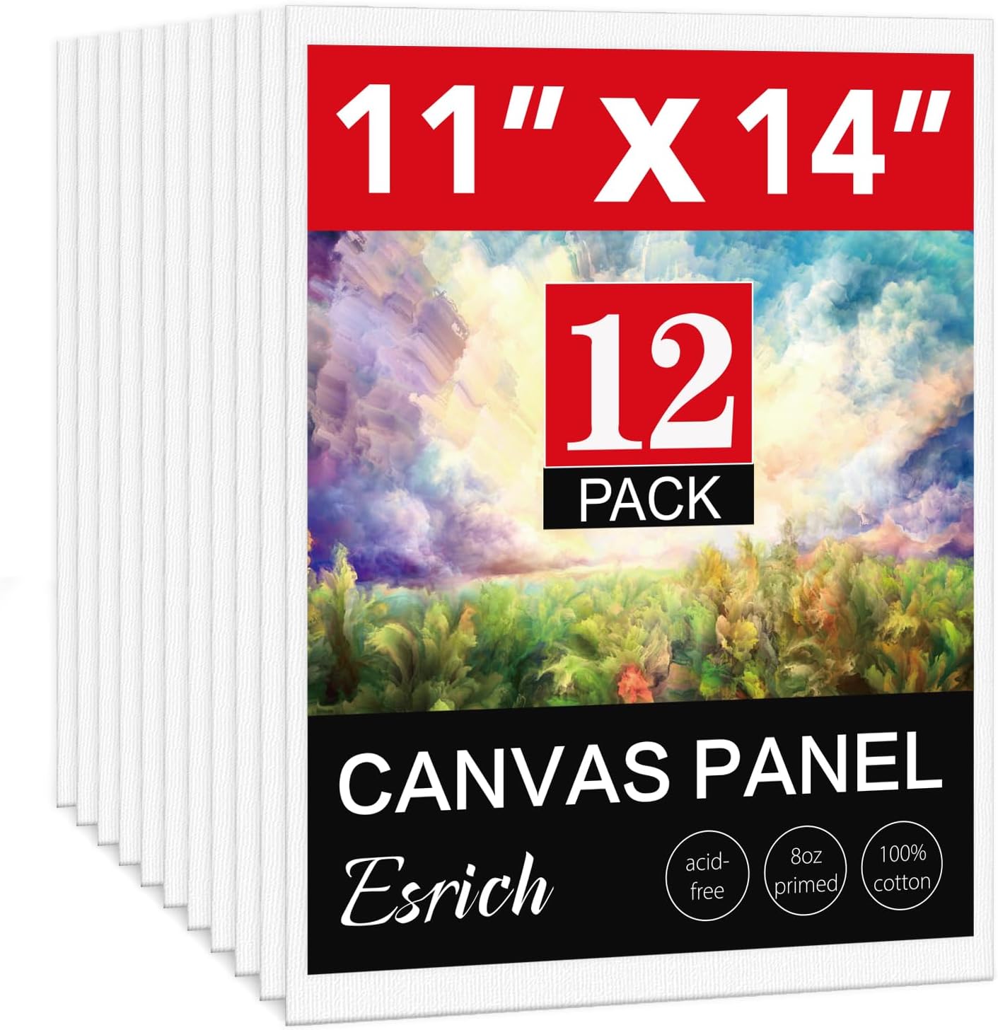 Canvases for Painting 11x14 Inch, 12 Pack Blank Painting Canvas Boards for Painting Supplies-100% Cotton Canvas Panels Acid-Free Primed for Oil Paint,Watercolor, Acrylic Paint, Gouache and Tempera.