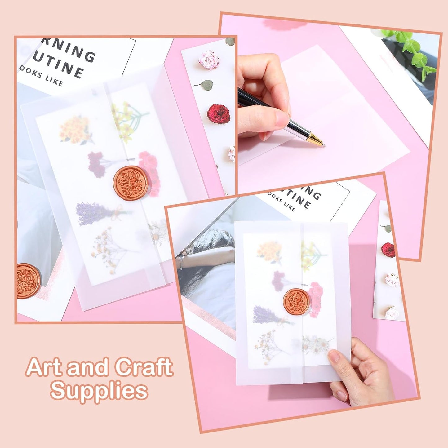 120Sheets Pre-Folded Transparent Vellum Jackets Paper for 5 x 7 in Invitations, 100GSM Translucent Matte Vellum Paper for DIY Printing Drawing Invitations Greeting Cards Invitation Cards