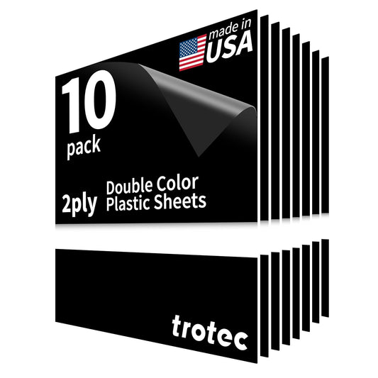 Trotec TroLase | 8"x12"x1/16", 10 Pcs | Black/White | 2 Ply | Modified Acrylic | Laser Engraving Double Color Plastic Sheet | Engraving Blanks for Laser, Saw, Guillotine | Made in USA