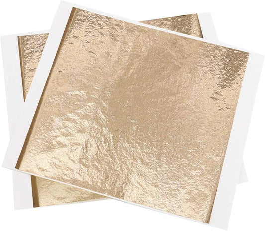 Imitation Gold Foil Sheets - KINNO Champagne Gold Leaf Paper 100 Sheets 5.1 by 5.3 Inches for Paintings, Handcrafts, Picture Frames, Sculpture, Furniture, Arts Decoration, Gilding, Nails, and Wall