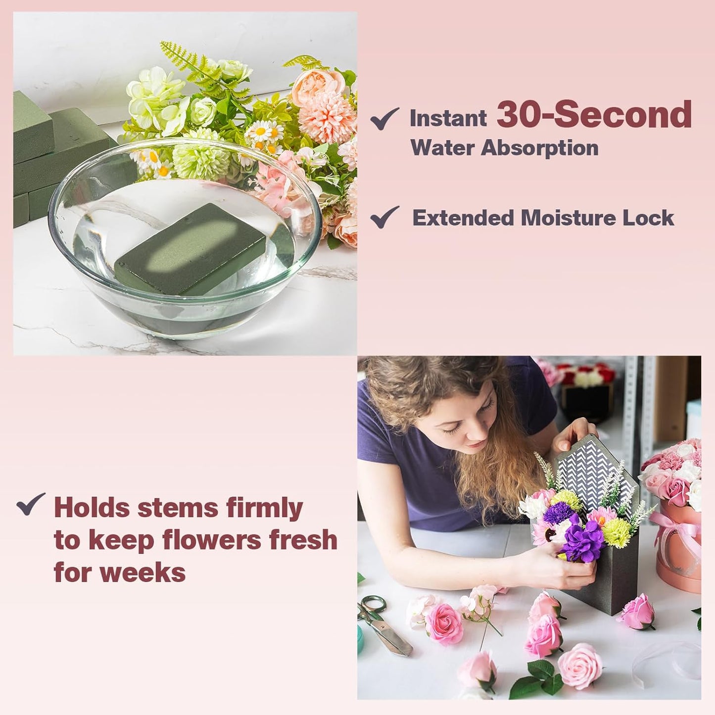 New 2025 6-Pack Floral Foam Blocks, Florist Green Foam for Flower Arrangements, Wet & Dry Styrofoam for Fresh and Artificial Flowers, Premium Plant Sponge Foam for Planters (5.5"L X 3.1"W X 1.6"H)