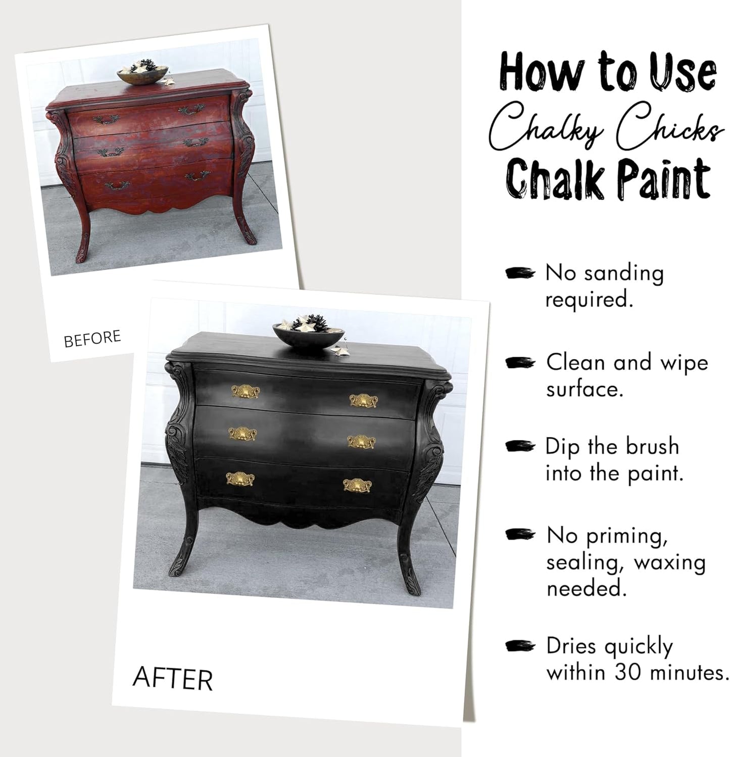 Chalky Chicks All-in-One Chalk Paint for Furniture or Cabinet - 32 Fl Oz - Matte Finish Beachwood (Brown/Gray) for Metal, Wood Furniture Paint - No Sanding All-in-One for Home Decor & Crafts, USA Made