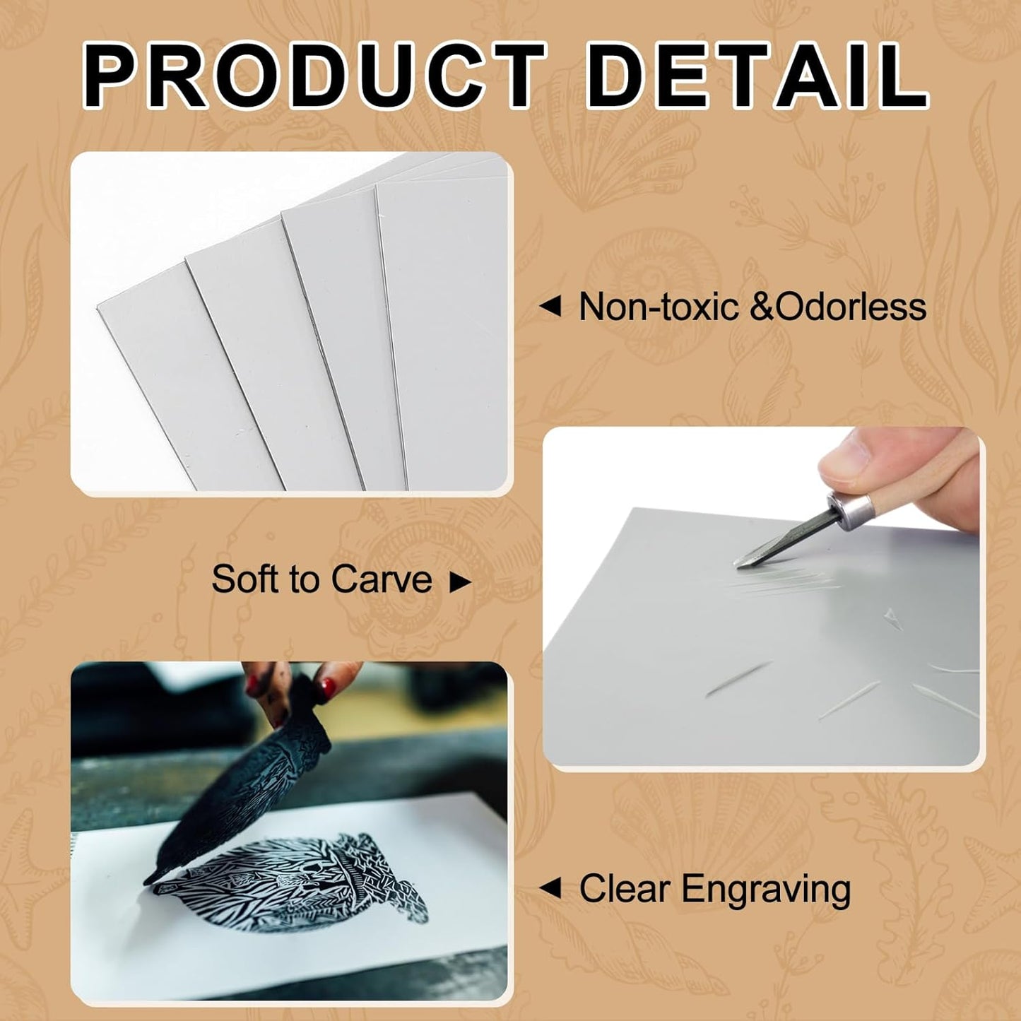 Yeaqee 8 Pcs Mixed Sizes Linoleum Block Rubber Carving Block Soft Linocut Blocks Large Linoleum Sheet Unmounted Lino Plates for Engraving Art Project Printmaking Artist Studio Supplies, Gray