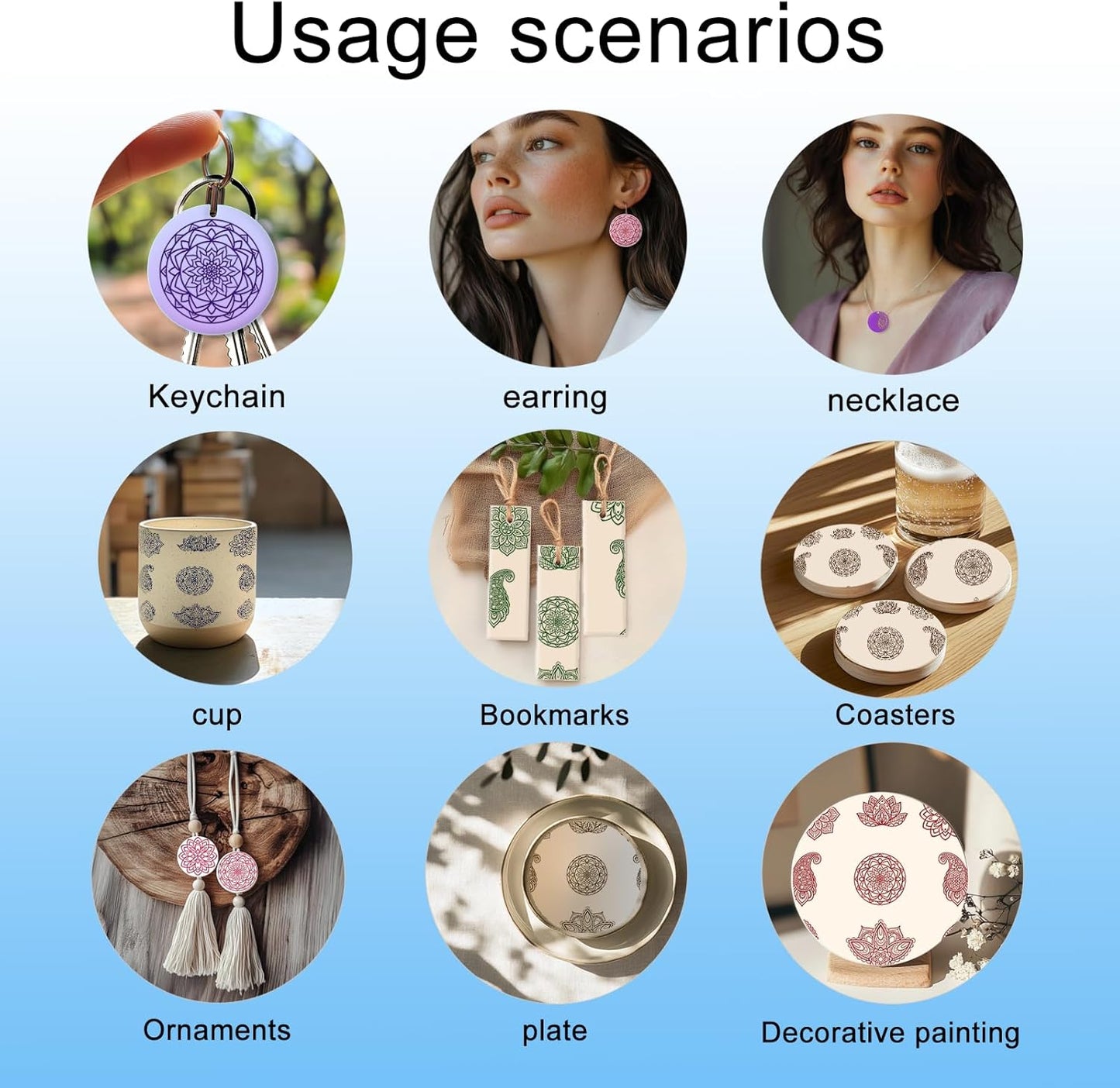 CHGCRAFT Mandala Polymer Clay Texture Sheets Single Mandala Floral Paisley Pattern Silicone Texture Stamp Clay Texture Mat Modeling Pattern Pad Sheets for Jewelry and Earrings Tools, 5.5x5.5 inch