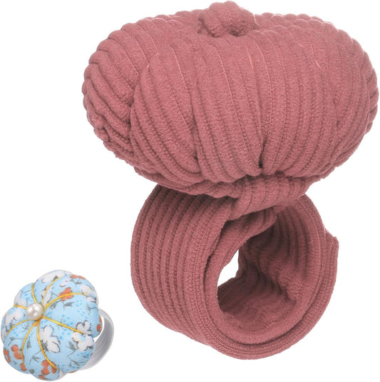 HARFINGTON Wrist Pin Cushions, Sewing Needle Pin Cushion Adjustable Strap with Elastic Strap Finger Ring Pincushions Fit All Wrist Sizes for Sewing Quilting Needlework DIY Crafts, Cameo/Blue