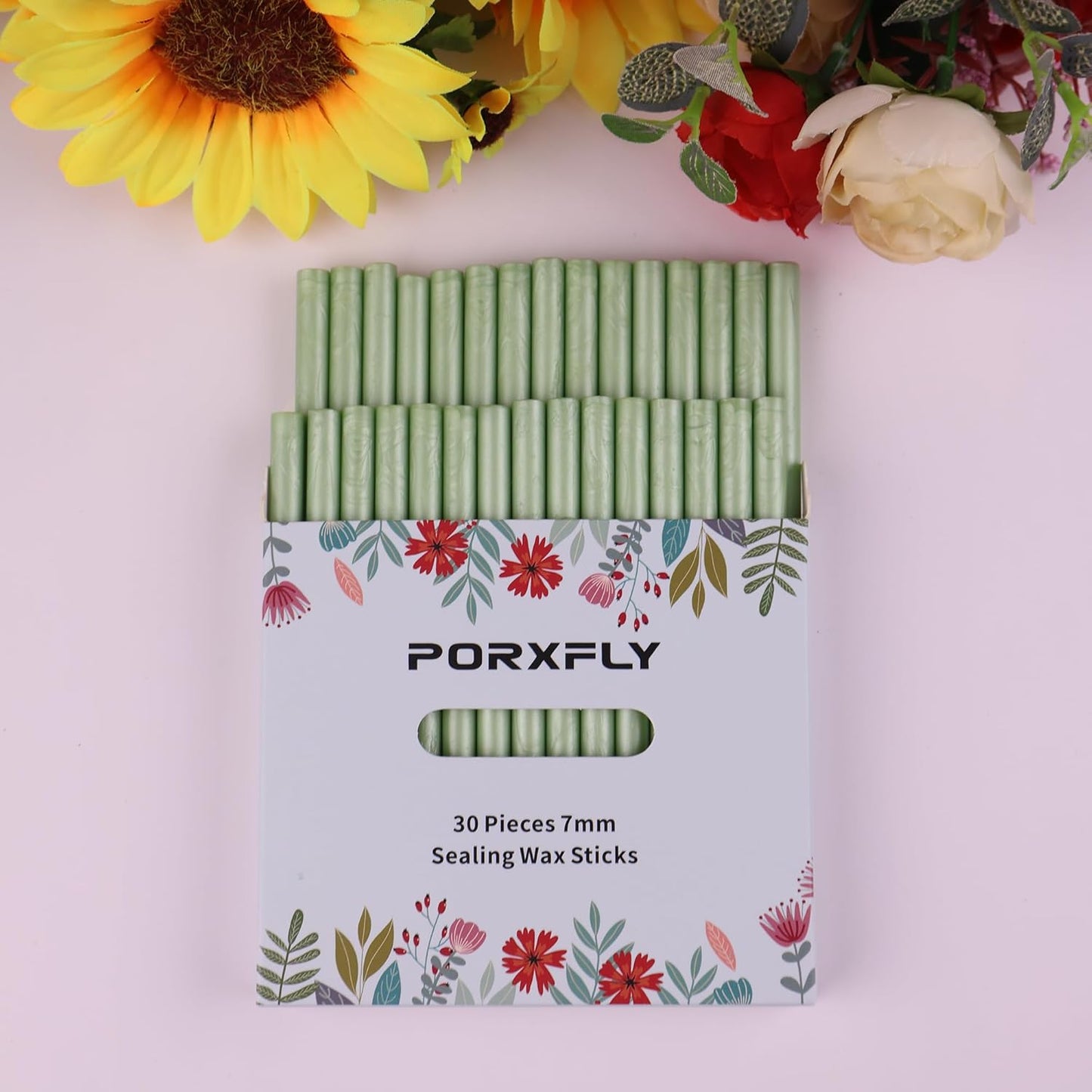 30 Pieces 7mm Sealing Wax Sticks for Glue Gun,PORXFLY Mini Wax Seal Sticks Great for Seals Stamp,Cards Envelopes,Wedding Invitations,Gift Wrapping,Wine Packages (Light Green)