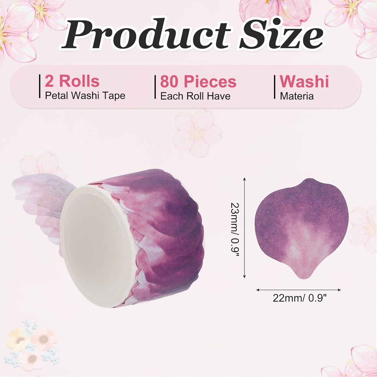 uxcell 2 Rolls Petal Washi Tape, 80 Pieces Floral Decorative Tape Colored Masking Tapes Crafting Supplies for DIY Crafts, Gift Wrapping, Scrapbook, Party Decorations, Small Violet