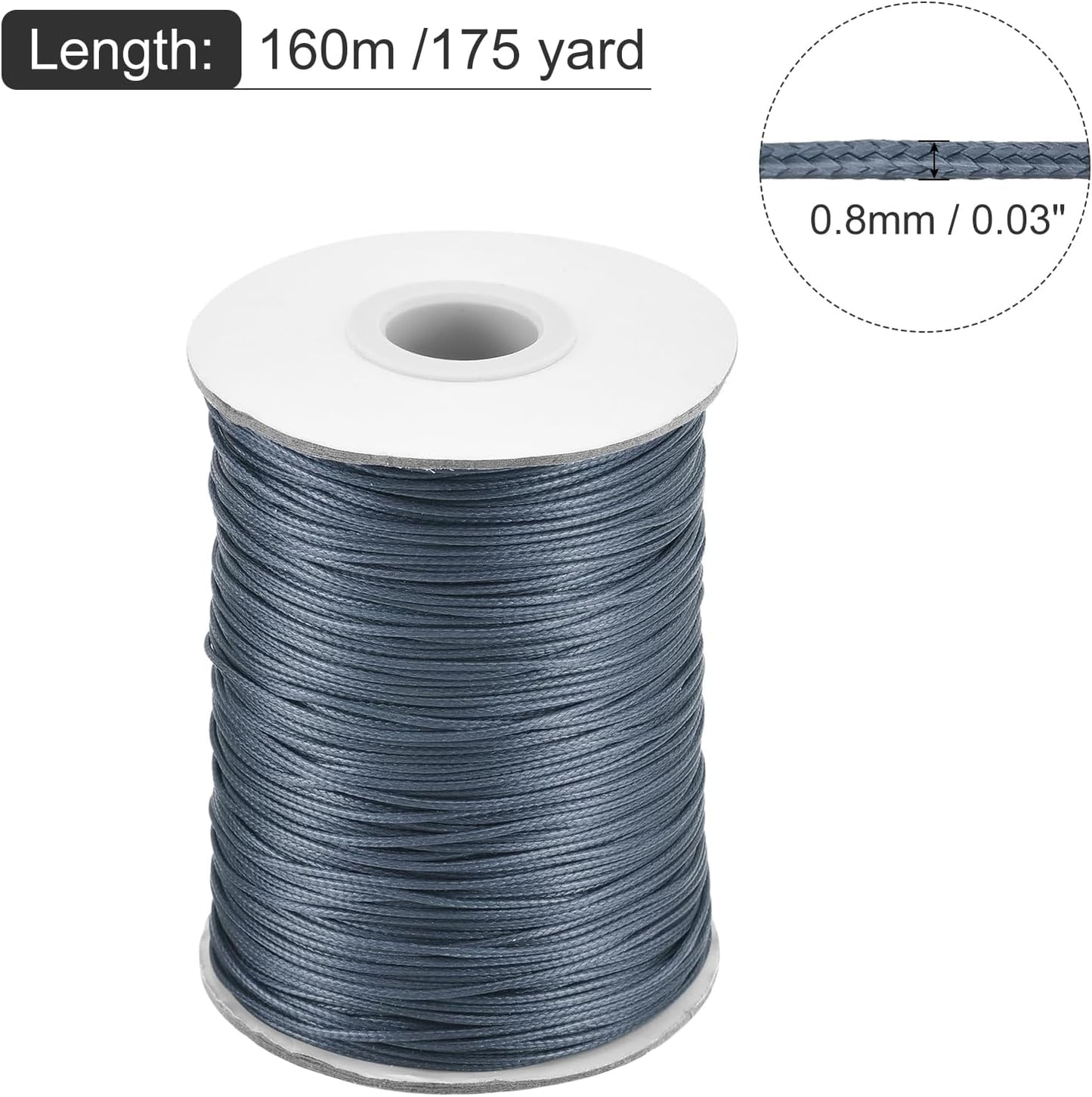 MECCANIXITY Waxed Cord 0.8mm Waxed Polyester Cord 175 Yard Wax String for Bracelet Making,Necklaces, Beading,Jewelry Making and DIY Crafts(Dark Gray)