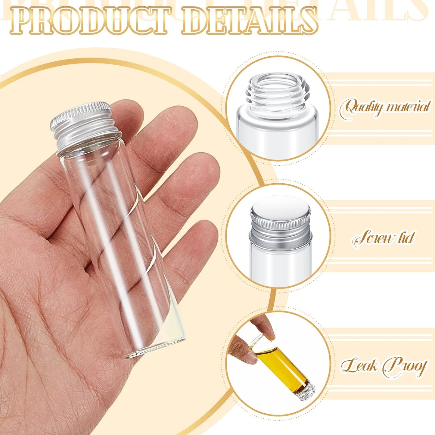 100 Pcs Small Clear Vials Spice Mini Jars with Lids Mini Glass Bottles with Screw Aluminum Metal Caps Tiny Jars Sample Containers for Powder Cream Cosmetic Jewelry Wedding (20 ml,Silver Caps)