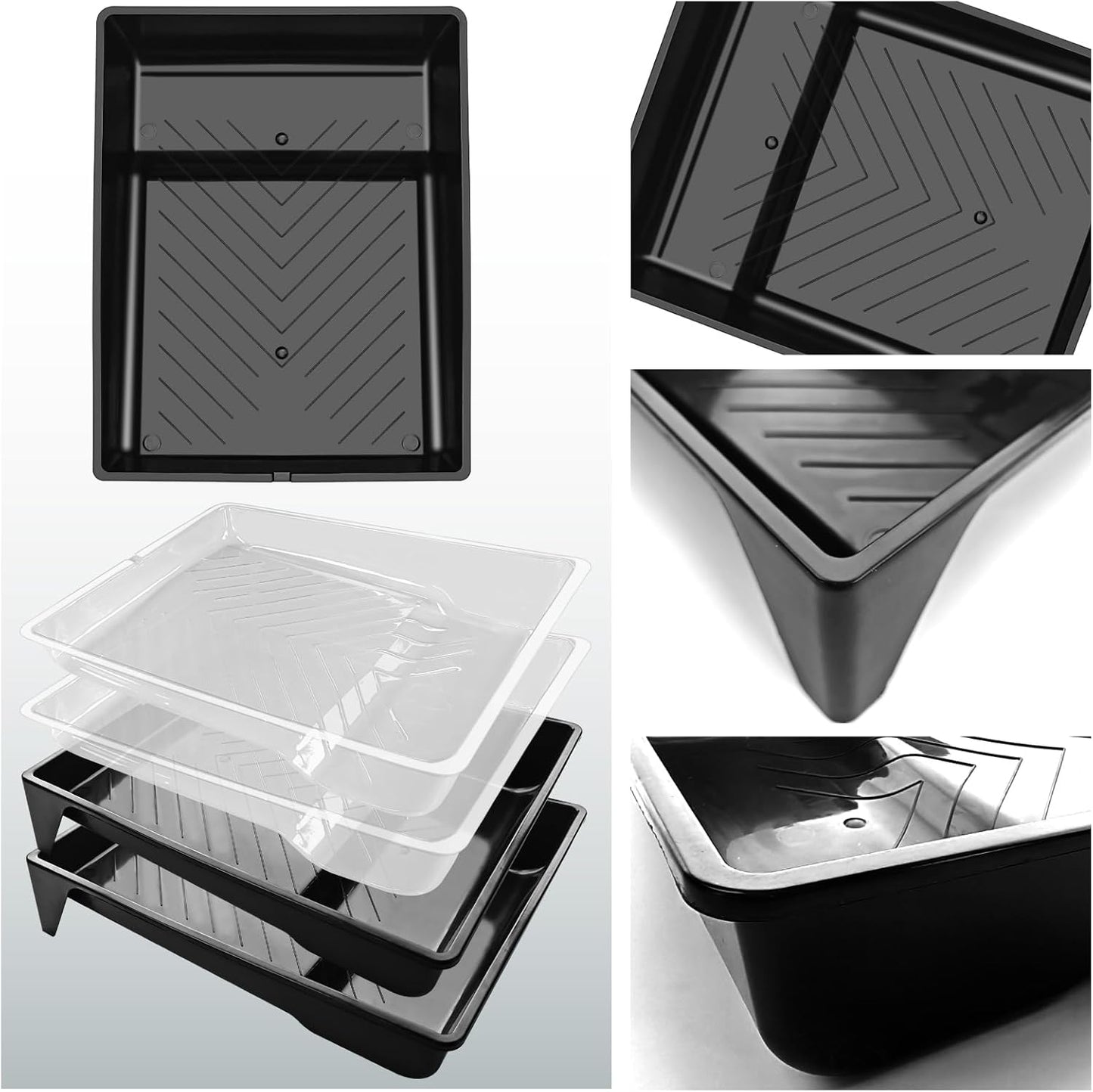 Great Andrew 4 Pack Paint Tray Liners 9 Inch, 2 PC Sturdy Plastic Tray with 2 PCS Disposable Paint Tray Liners, Paint Roller Trays, Paint Pan Liners for DIY Painting Projects, Walls, Furniture