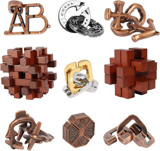 9pcs Difficulty Puzzles Gift for Adults, Teens, and Kids Brain Teaser Puzzles Game Desk Toys