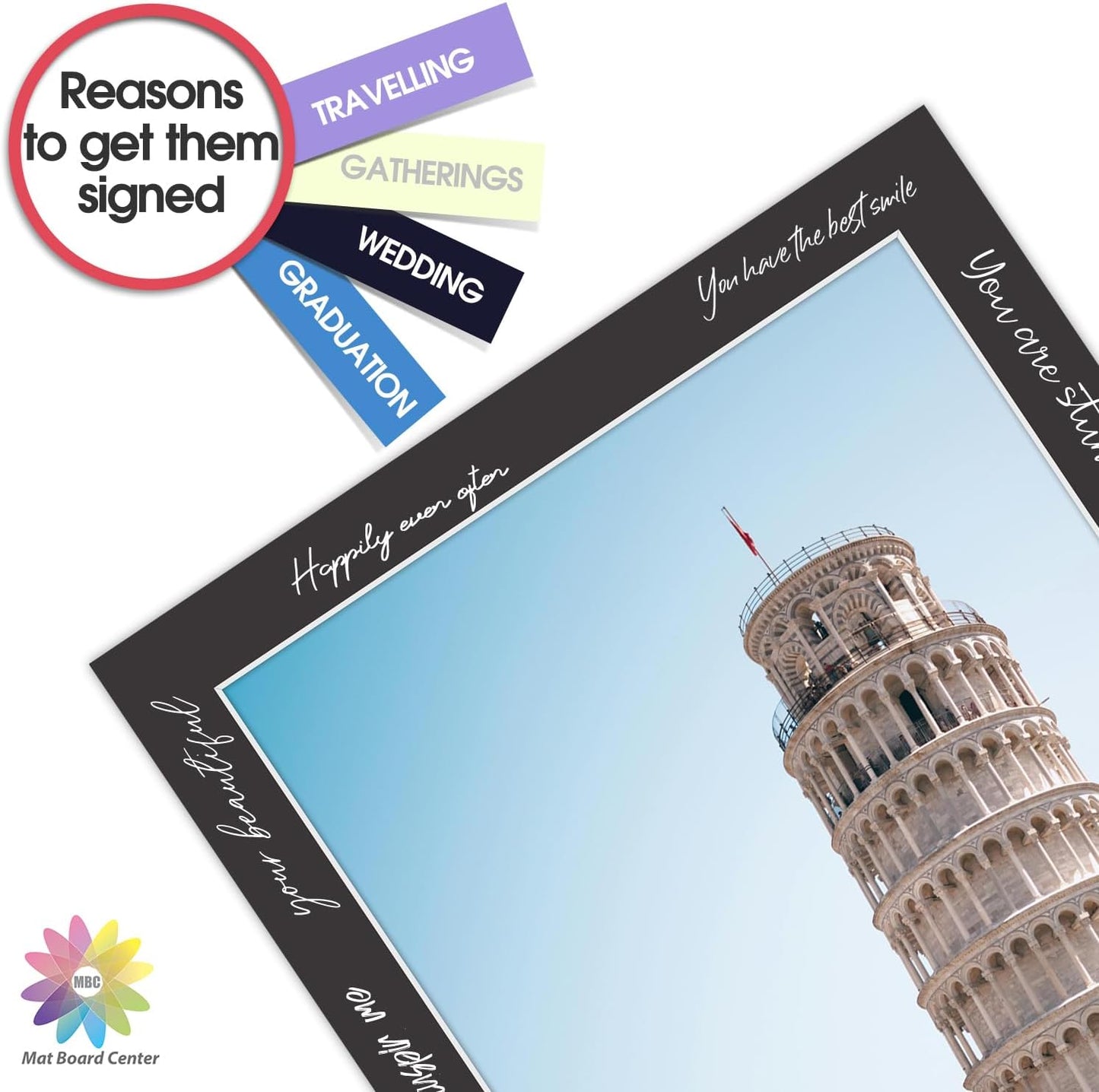 MBC MAT BOARD CENTER, 5 Pack 8x10 for 7x9 Black Picture Mats Frame Mattes, Bevel Cut, Acid Free, 4-ply Thickness