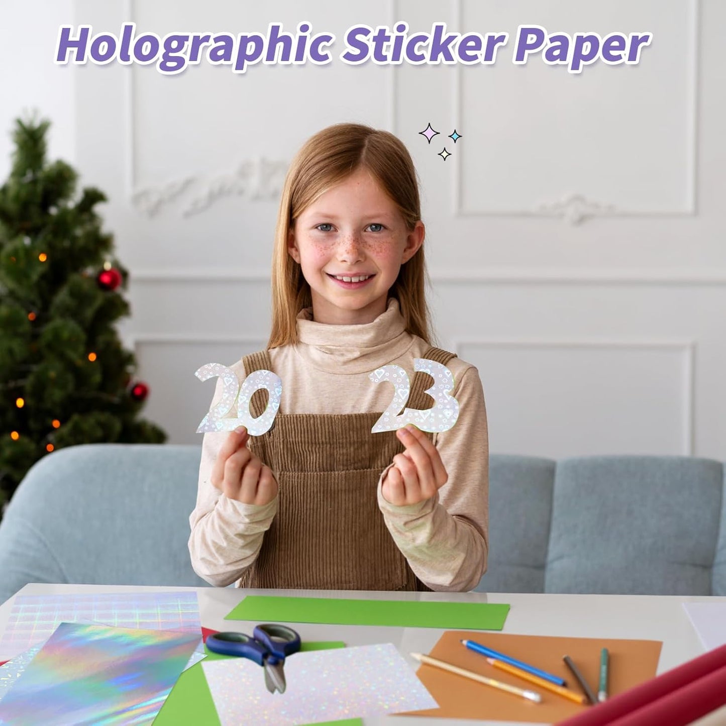 36 Sheets Holographic Sticker Paper,Holographic Laminate Sheets,A4 Size Clear Vinyl Sticker Sheets Self-Adhesive Rainbow Overlay Sheets,11.7 x 8.3 Inches（Heart）