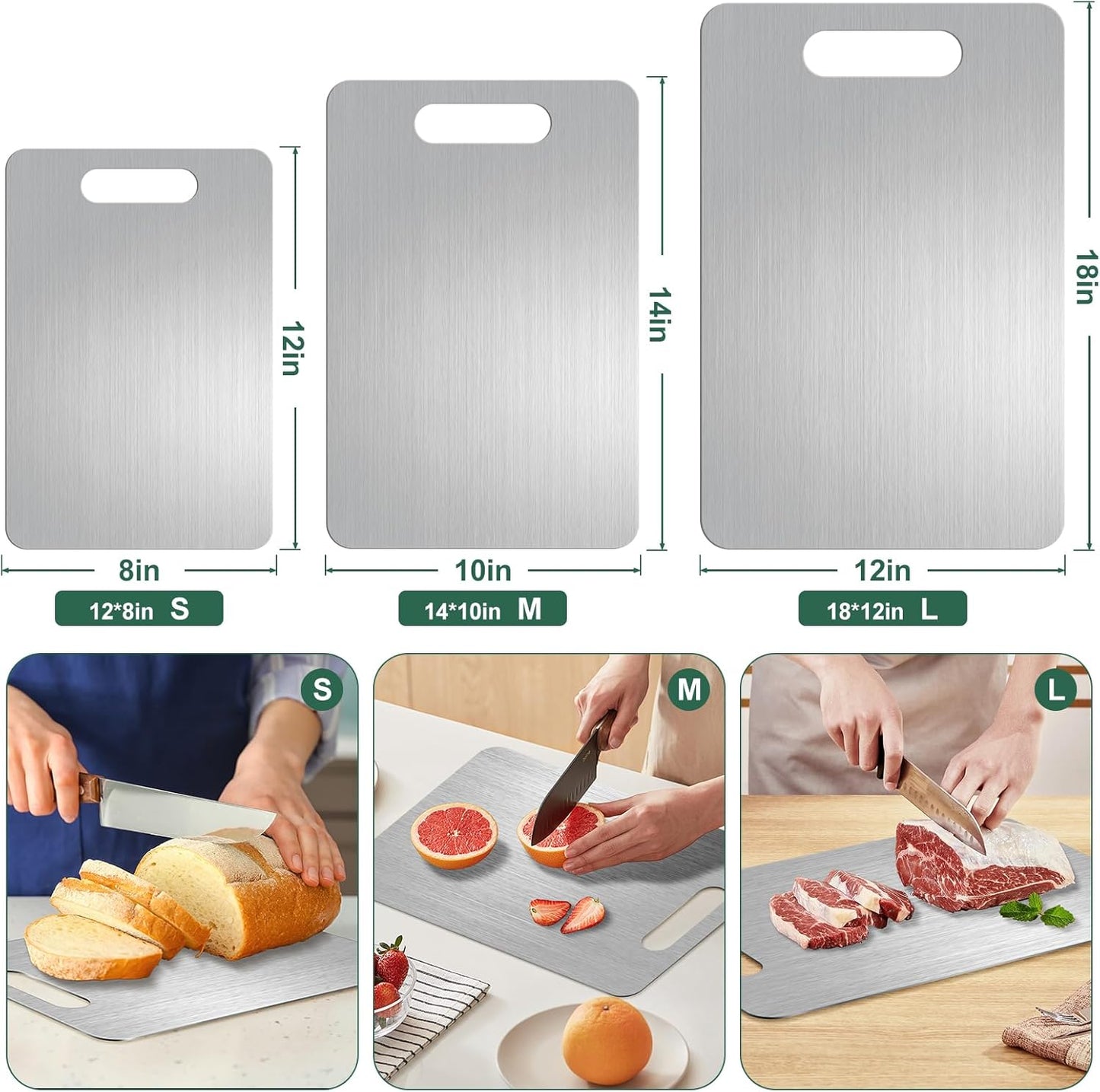 Titanium Cutting Board Set of 3,Premium Non-Slip,Food-Grade,Knife-Friendly Chopping Boards,Lightweight,Durable,Dishwasher Safe,Ideal for Meat Vegetables Fruits,Kitchen and Camping Essentials (3)