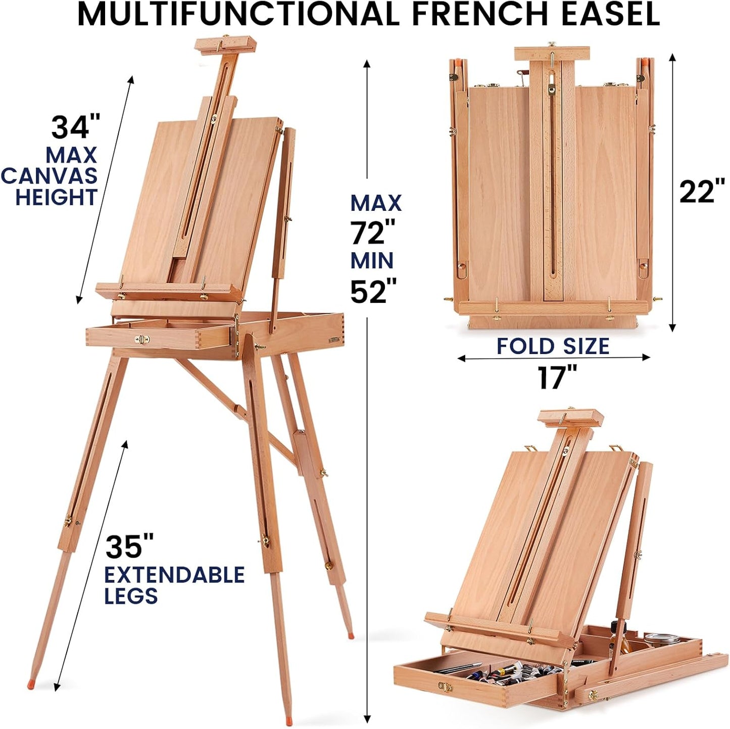 196Pcs Deluxe Artist Painting Set with French Easel, 48 Colors Acrylic & Oil Paints, 24 Colors Watercolor Paints, Art Paint Supplies for Artists, Beginner & Adults