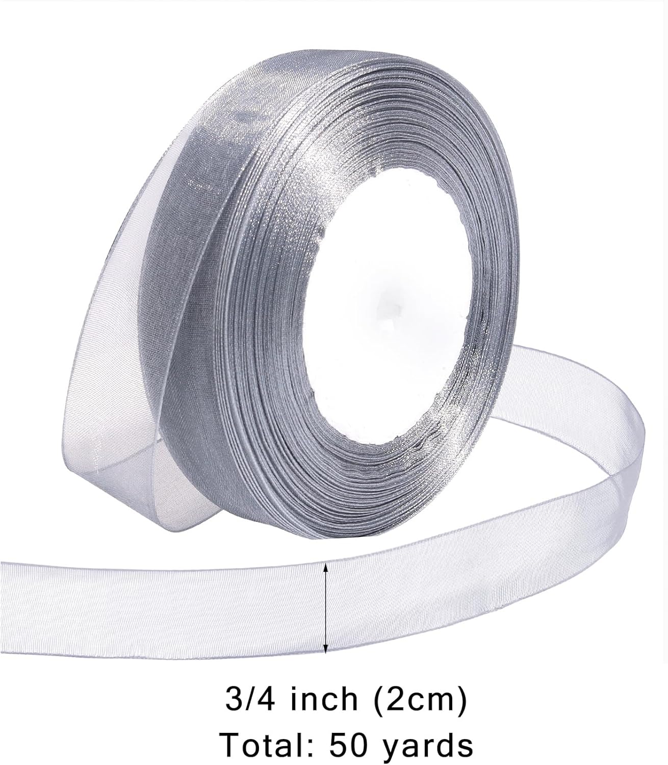 Ribbon for Gift Wrapping 3/4 inch Grey Sheer Organza Ribbon for Flower Bouquet Tulle Thin Chiffon Ribbons for Wedding Invitations Christmas Halloween Presents Decorations Crafts 50 Yards