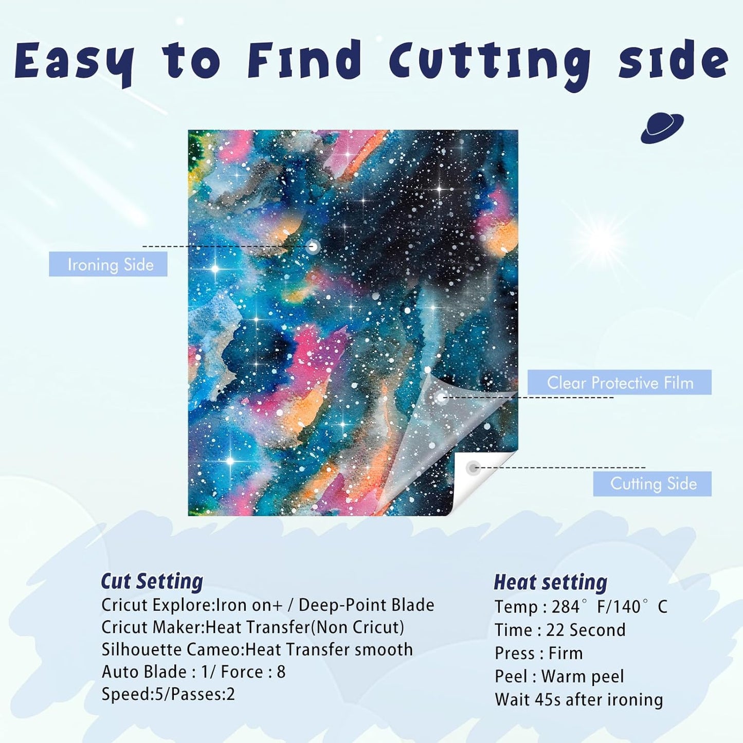 Tintnut Galaxy Heat Transfer Vinyl - 10 Sheets Bundle 10x12 Inch Stardust Starry Sky Background HTV Iron on Vinyl Watercolor Clouds Patterned for DIY T-Shirts Hats Coats Handbags Pillow Crafts